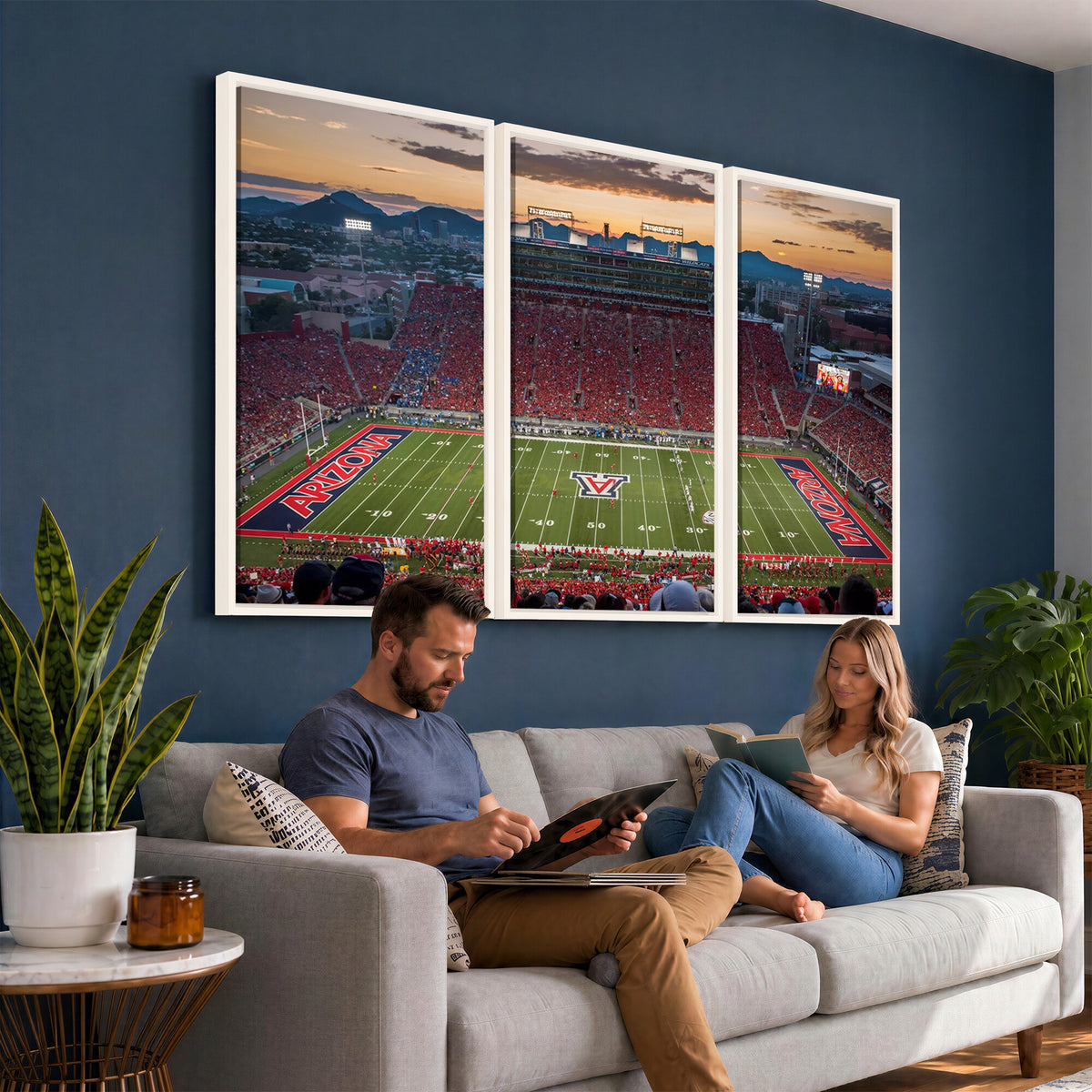 99722-MGV-CV-36X24 - Framed Arizona Wildcats Football Team Print - Tucson Arizona Stadium Wall Art Canvas Print