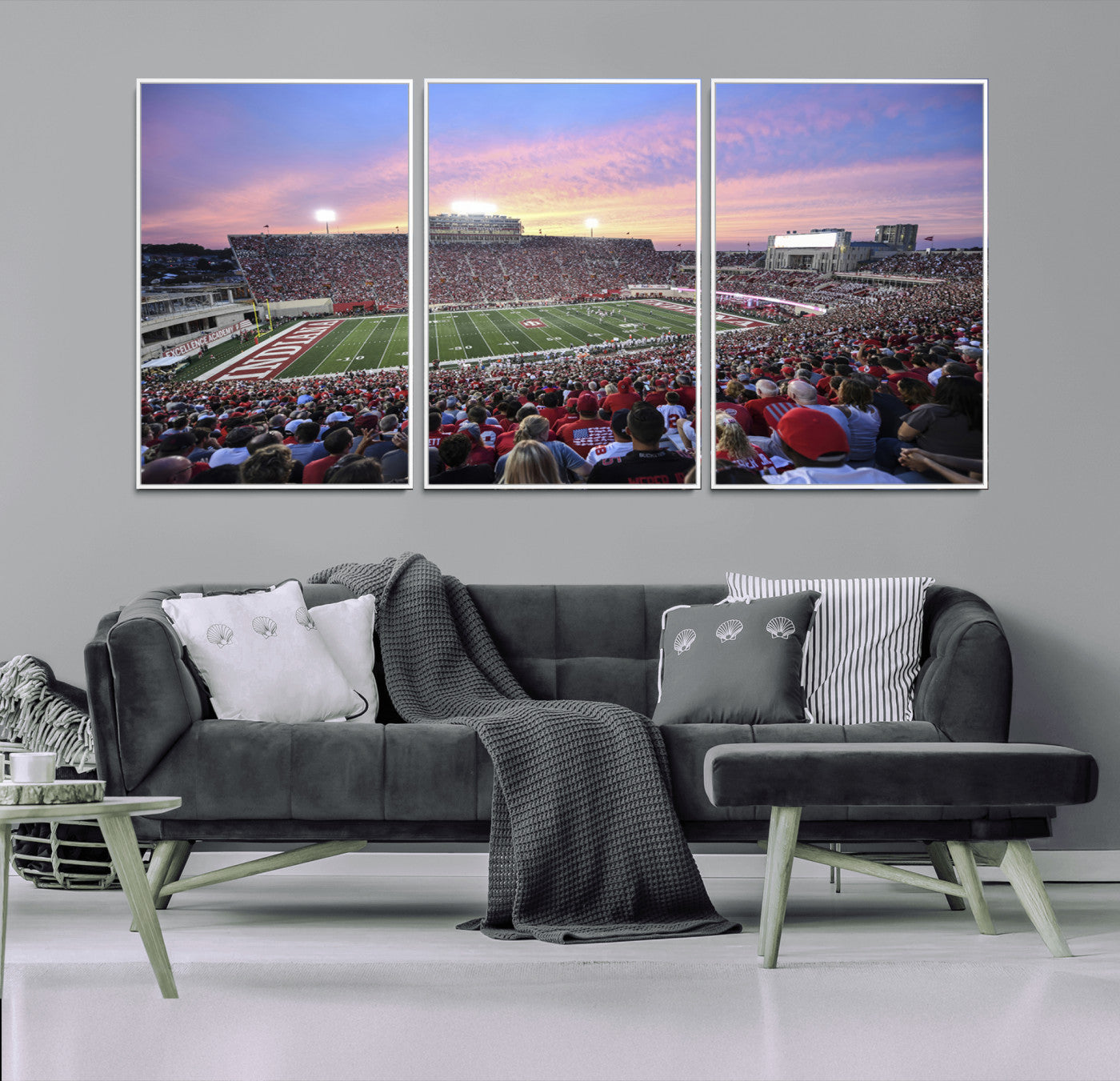 13046-MGV-FC-60X30-3P_White-Indiana University Hoosiers Football Team Print - Bloomington Memorial Stadium Wall Art Canvas Print