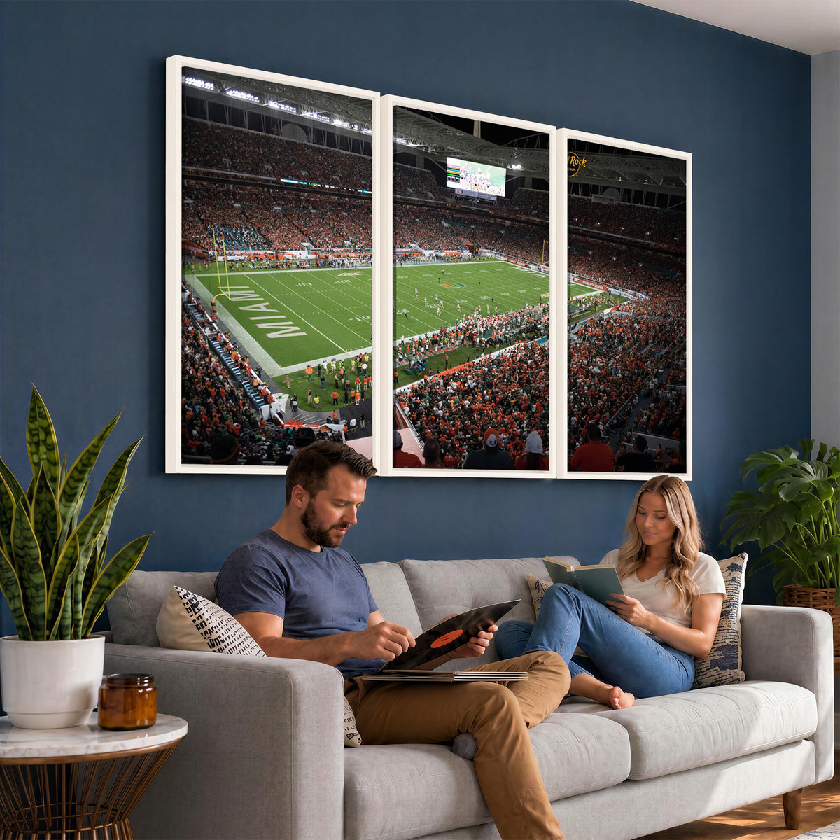 33698-PAN-FL-20X10 - Miami Hurricanes Football Team Print Canvas- Miami Hard Rock Stadium Wall Art Canvas Print