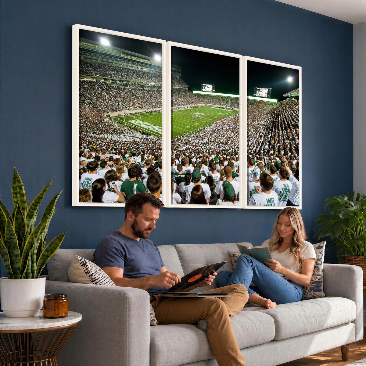 30457-PAN-FL-20X10 - Michigan State Spartans Football Canvas Print - East Lansing Spartan Stadium Wall Art Canvas Print