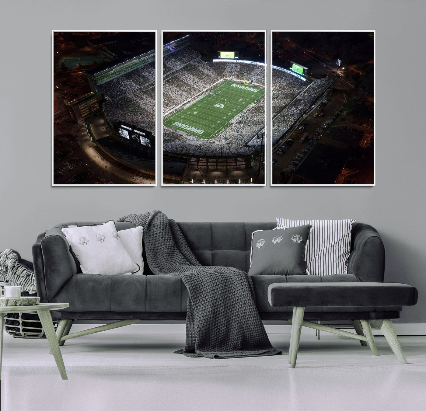 MGV-FC-60X30-3P - Michigan State Spartans Football Team Print - East Lansing Spartan Stadium Print Wall Art