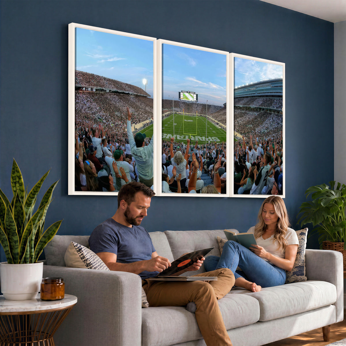 73105-PAN-FL-20X10 - Michigan State Spartans Football Team Art Print - East Lansing Spartan Stadium Wall Art Canvas Print