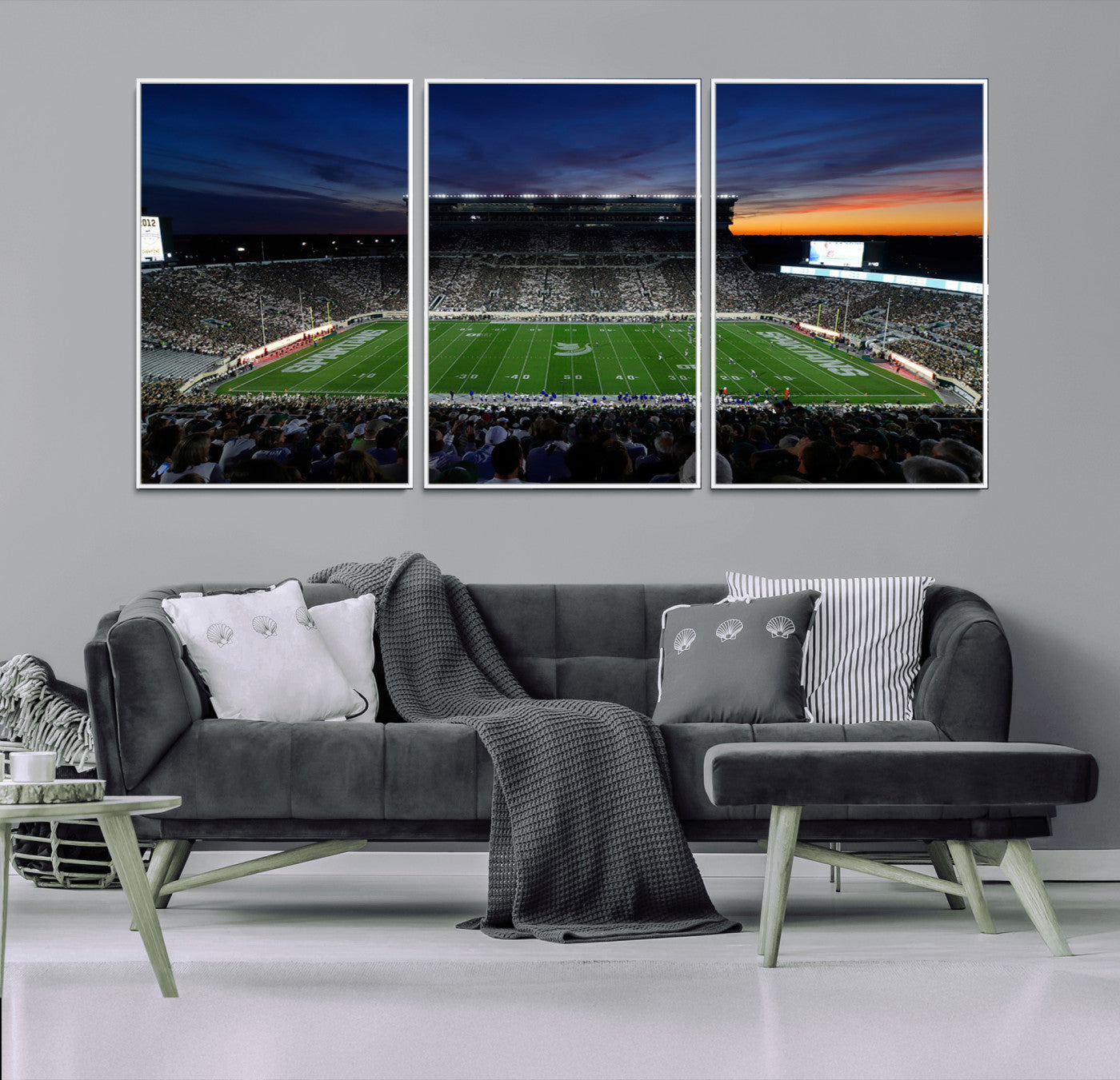 MGV-FC-60X30-3P - Michigan State Spartans Football Team Print - East Lansing Spartan Stadium Canvas Print