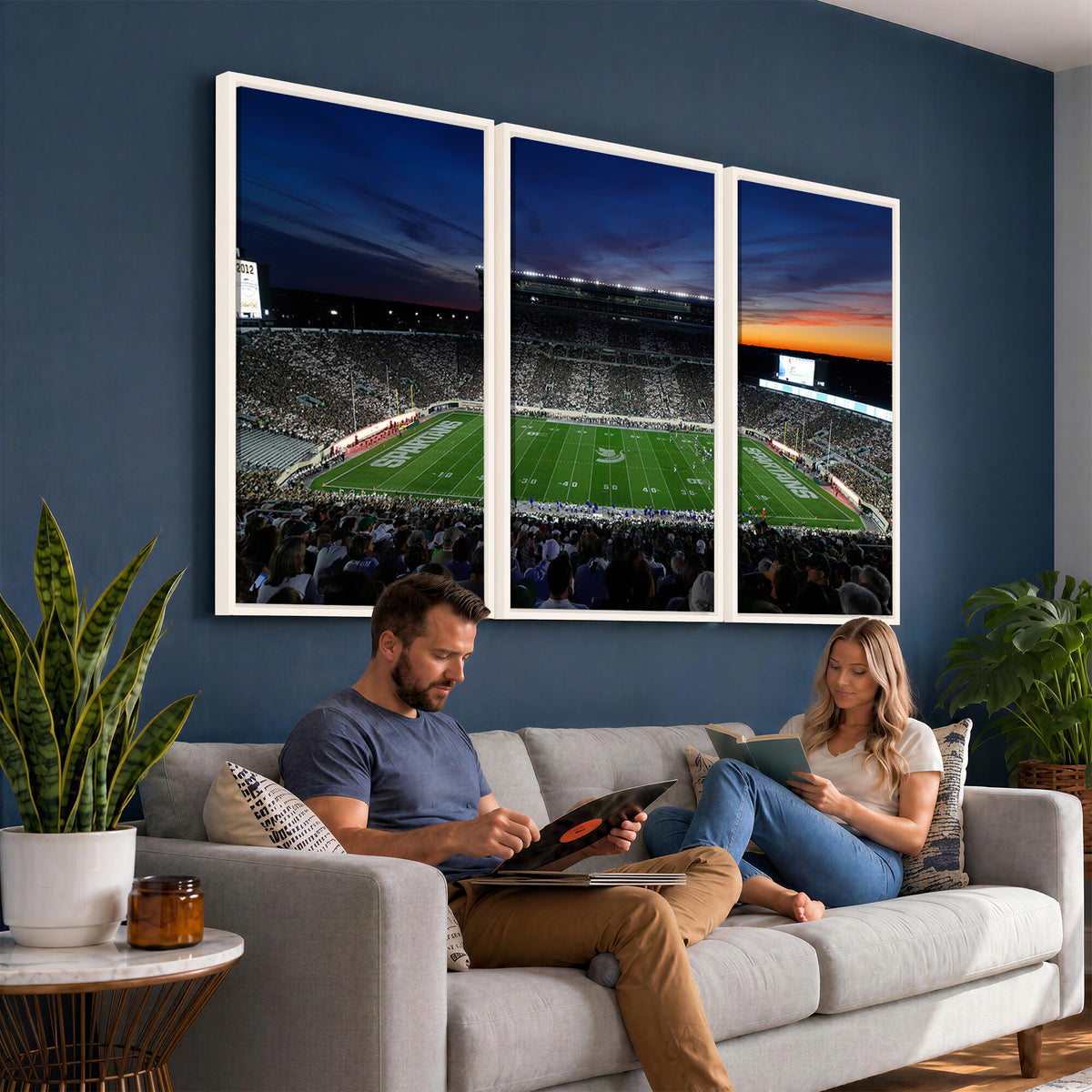 49074-PAN-FL-20X10 - Michigan State Spartans Football Team Print - East Lansing Spartan Stadium Canvas Print