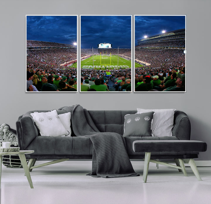 Michigan State Spartans Football Team Print - East Lansing Spartan Stadium Wall Art Canvas Print