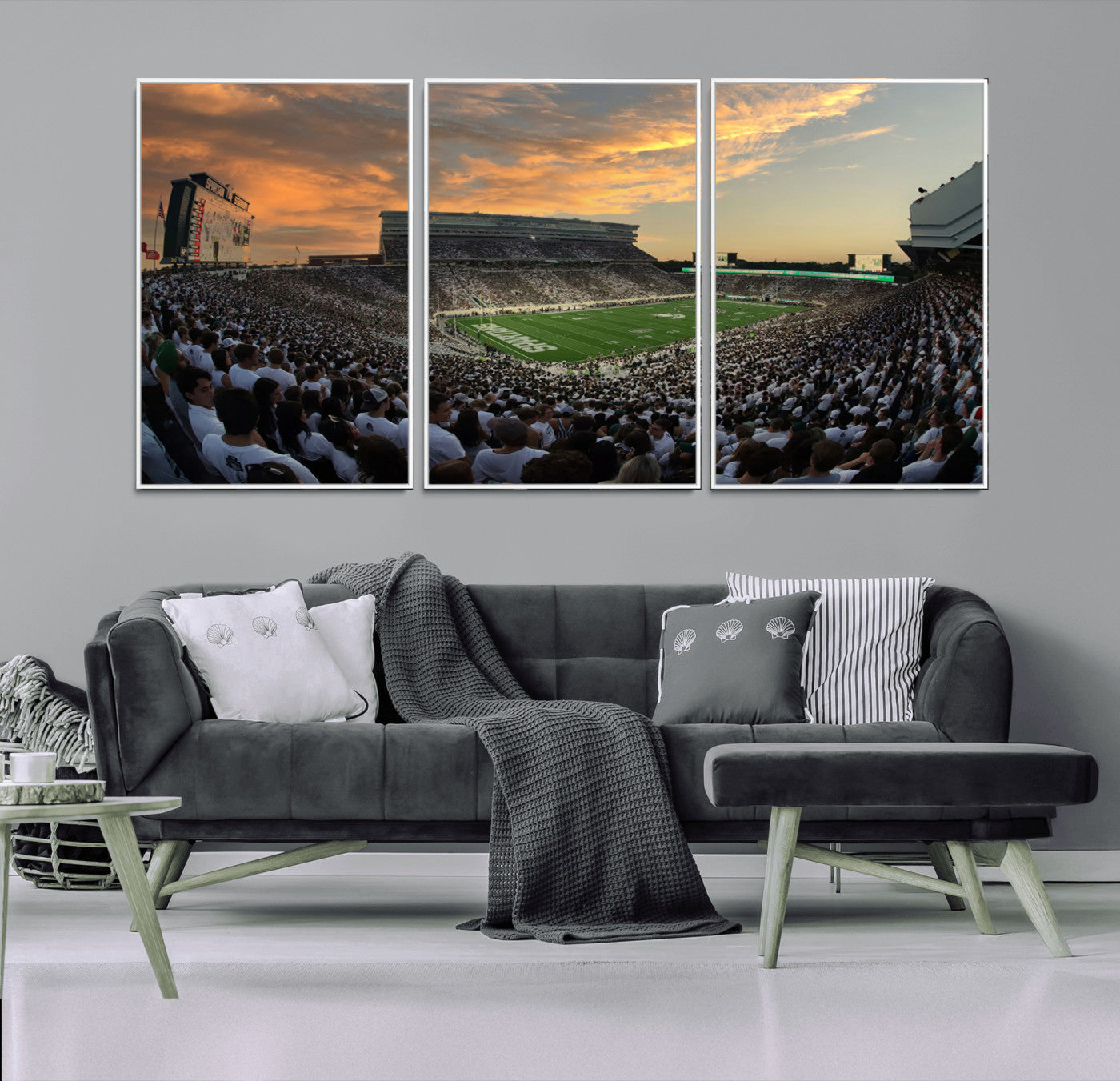 MGV-FC-60X30-3P - Michigan State Spartans Football Team Print - East Lansing Spartan Stadium Wall Art Canvas Print