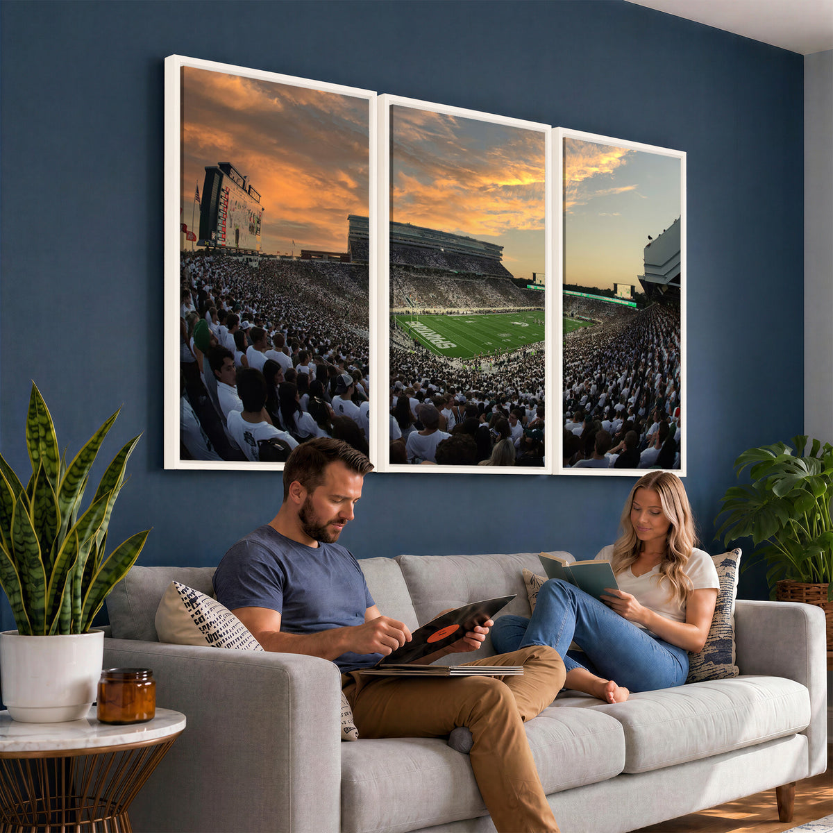 99155-PAN-FL-20X10 - Michigan State Spartans Football Team Print - East Lansing Spartan Stadium Wall Art Canvas Print