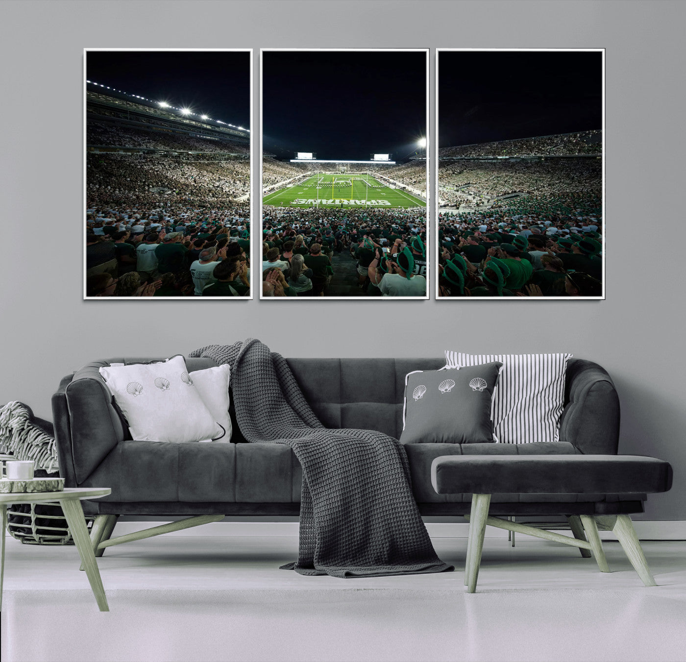 MGV-FC-60X30-3P - Framed Michigan State Spartans Football Team Print - East Lansing Spartan Stadium Wall Art Canvas