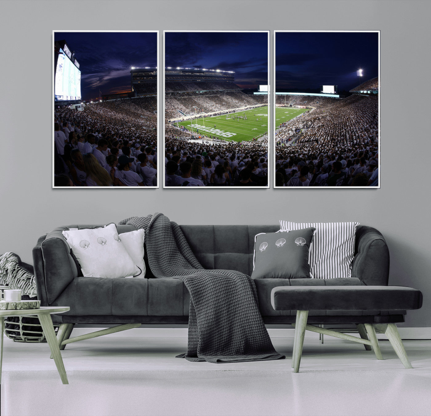 MGV-FC-60X30-3P - Michigan State Spartans Canvas, Framed Football Team Print - East Lansing Spartan Stadium Wall Art