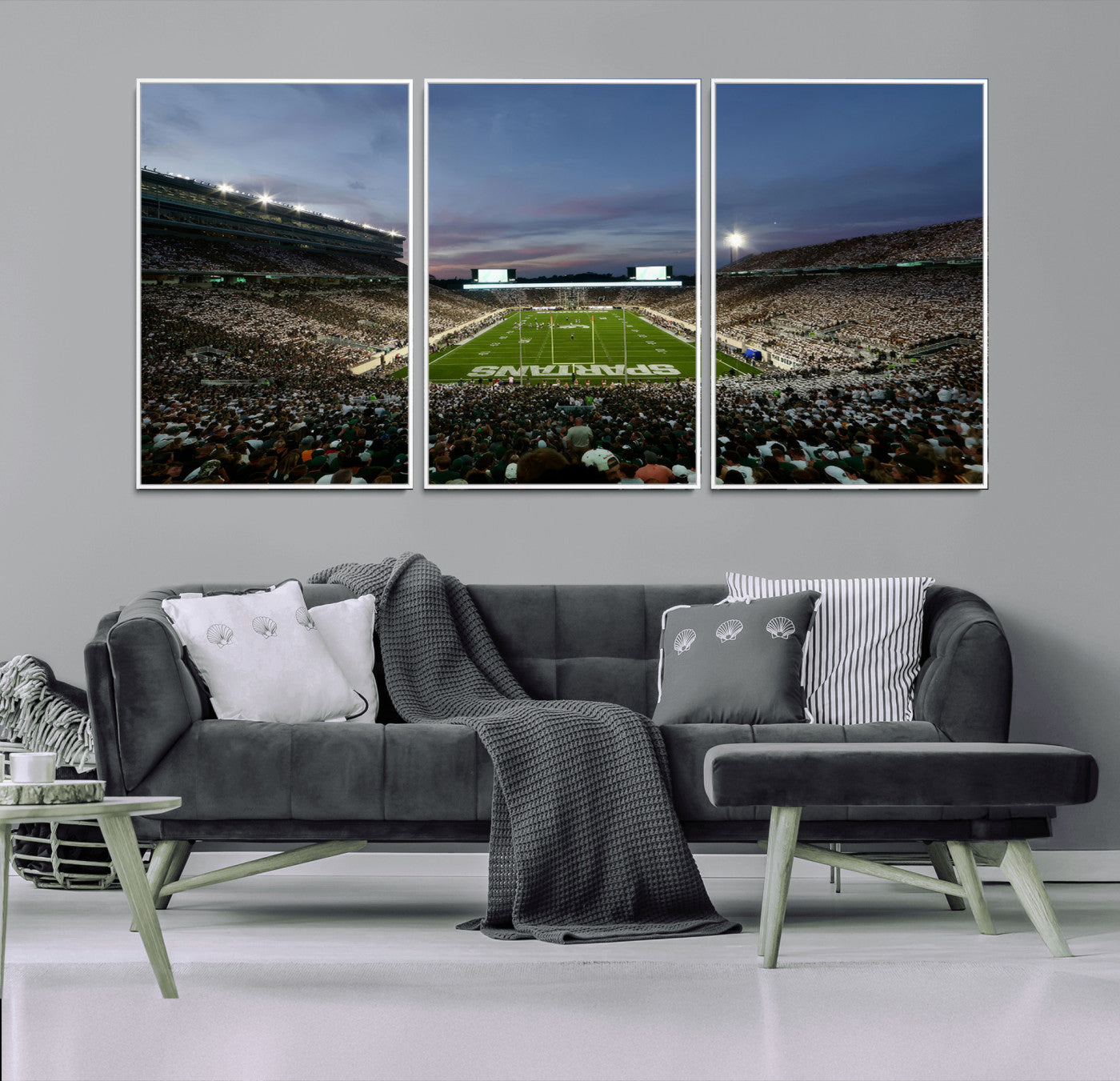 MGV-FC-60X30-3P - Michigan State Spartans Football Team Print - East Lansing Spartan Stadium Canvas Print