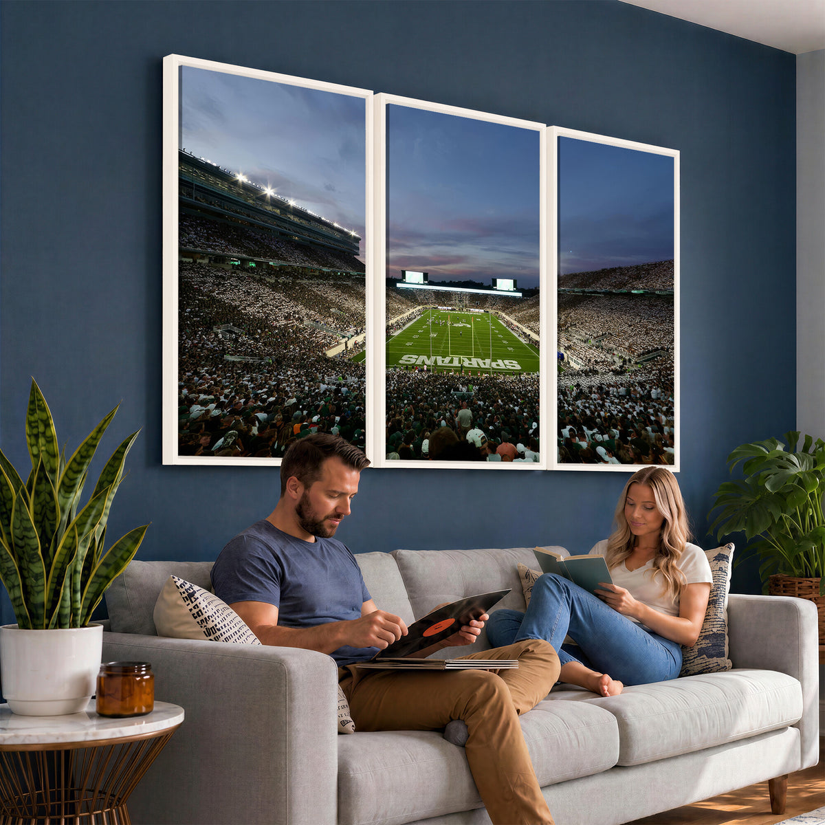 90831-PAN-FL-20X10 - Michigan State Spartans Football Team Print - East Lansing Spartan Stadium Canvas Print