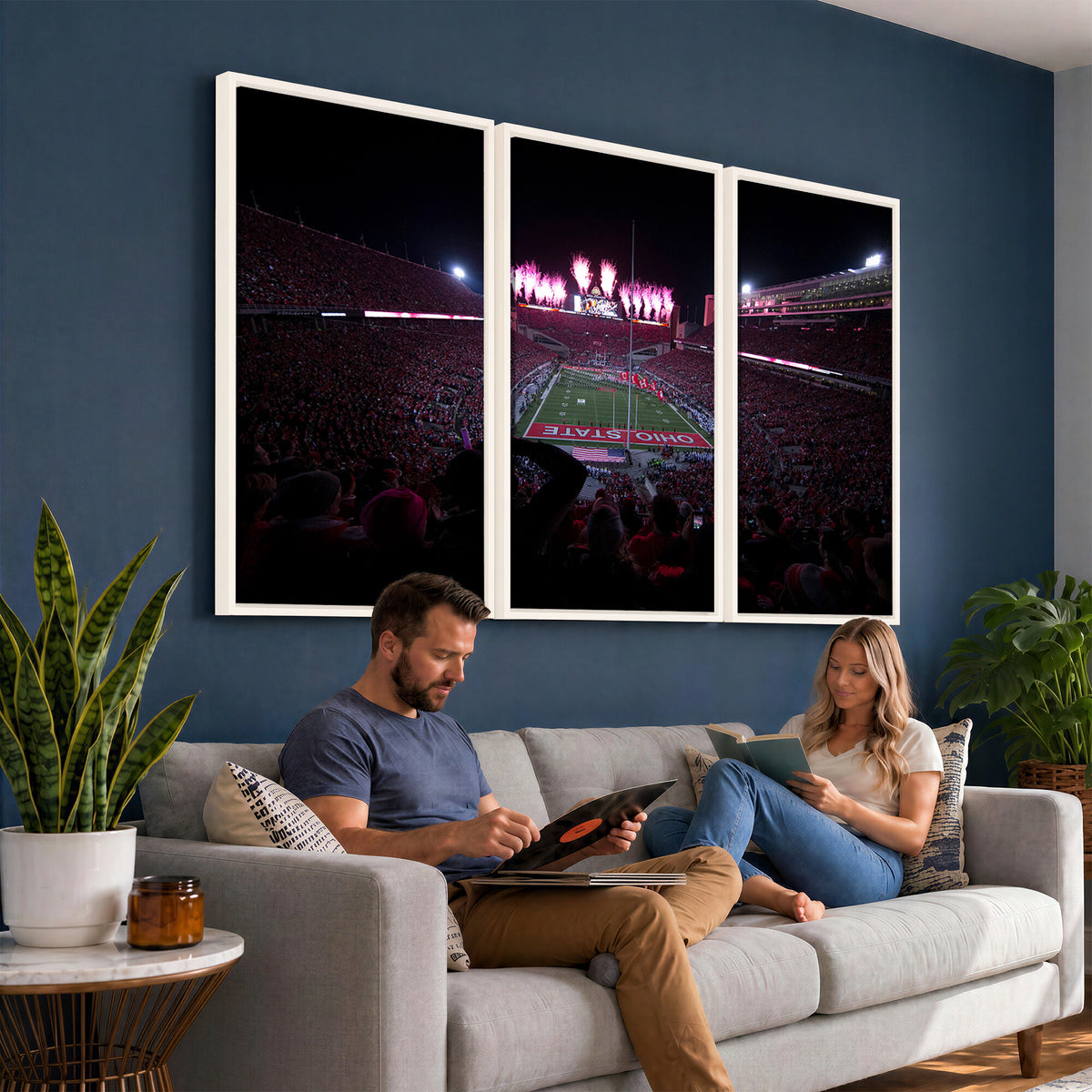 20483-PAN-FL-20X10 - Ohio State University Buckeyes Football Team Print - Columbus Ohio Stadium Wall Art Canvas Print