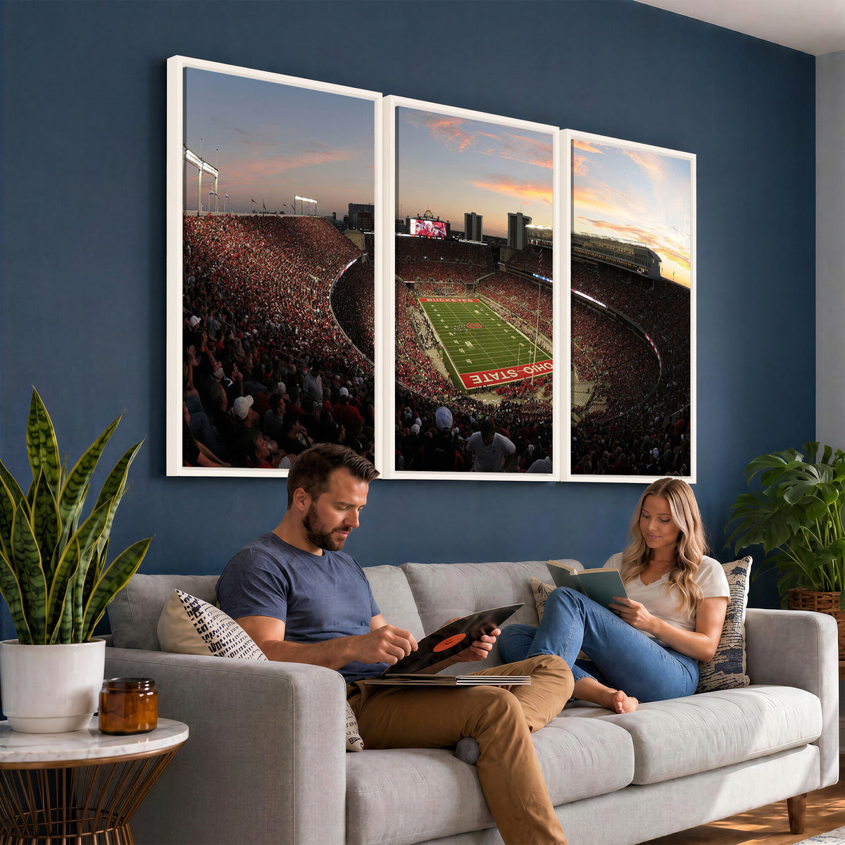 28825-PAN-FL-20X10 - Ohio State University Buckeyes Football Team Print - Columbus Ohio Stadium Wall Art Canvas Print