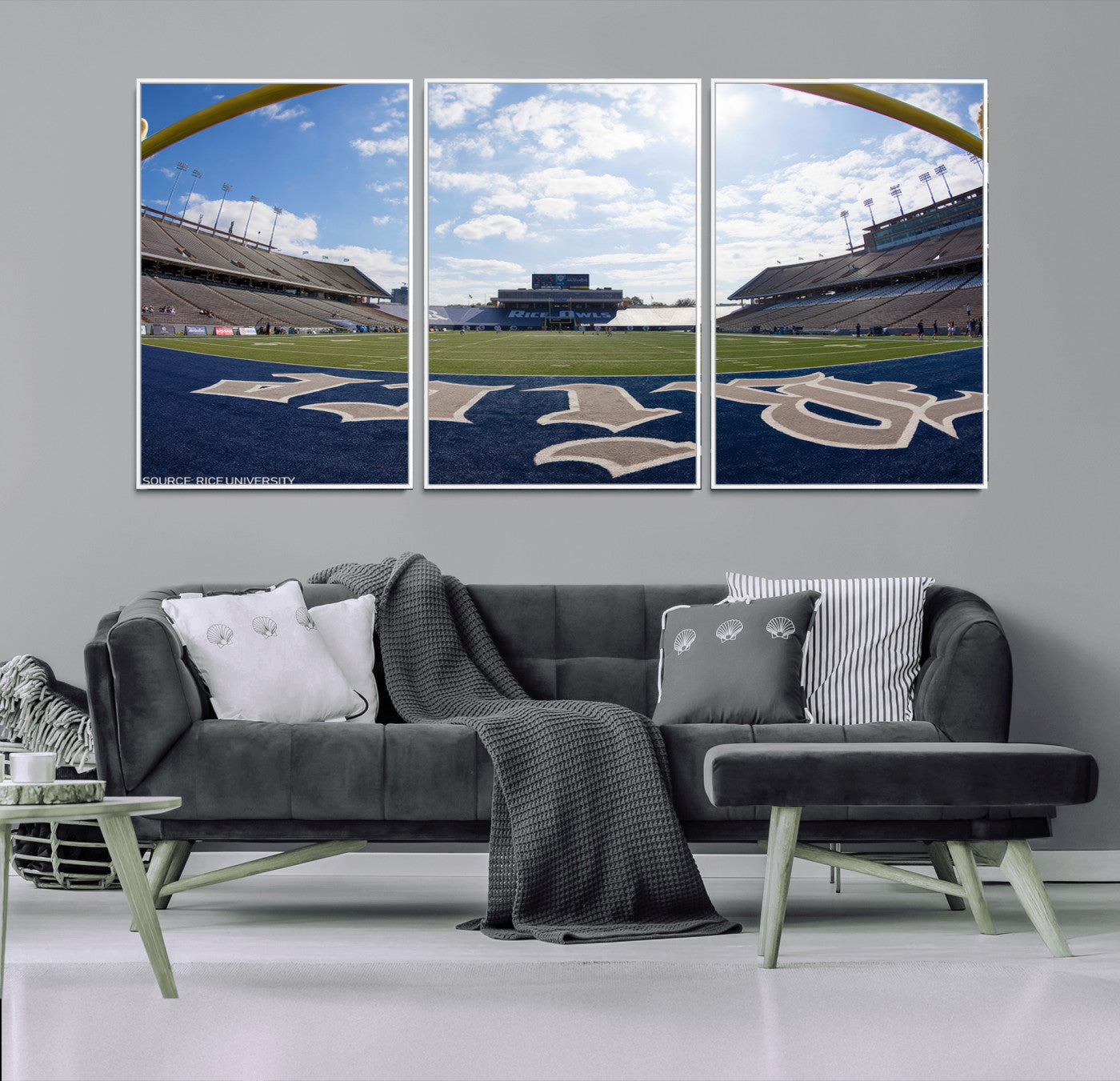 MGV-FC-60X30-3P - Rice University Owls Football Team Print - Houston Rice Stadium Wall Art Canvas Print