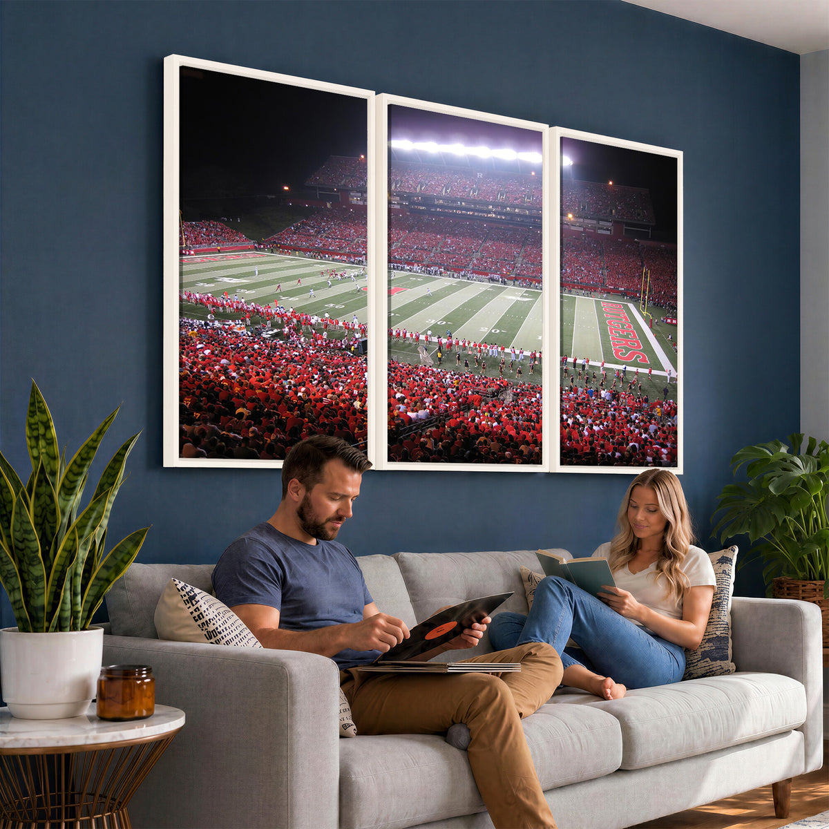 53225-PAN-FL-20X10 - Rutgers University Scarlet Knights Football Team Print - Piscataway SHI Stadium Wall Art Canvas