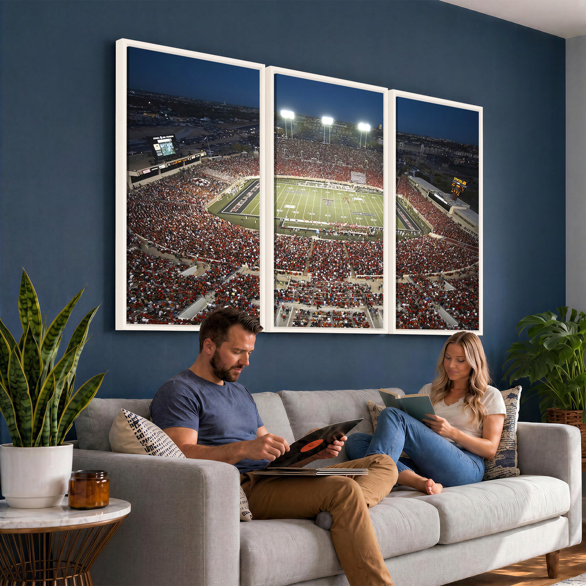 55763-MGV-CV-36X24 - Texas Tech Red Raiders Football Team Print, Lubbock Jones AT&T Stadium, Framed and Ready to Hang
