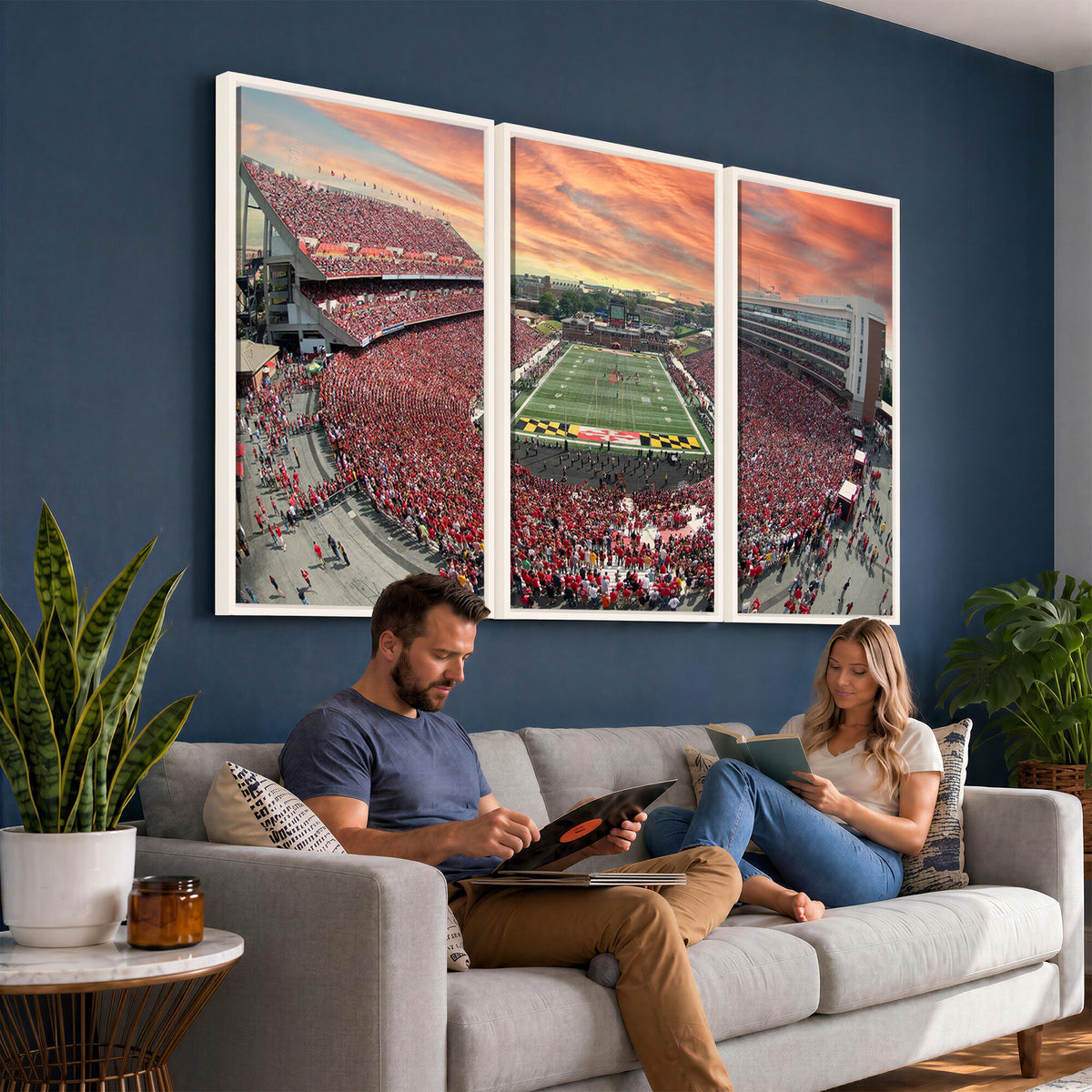 24140-PAN-FL-20X10 - University of Maryland Terrapins Football Team Print - College Park SECU Stadium Wall Art Canvas