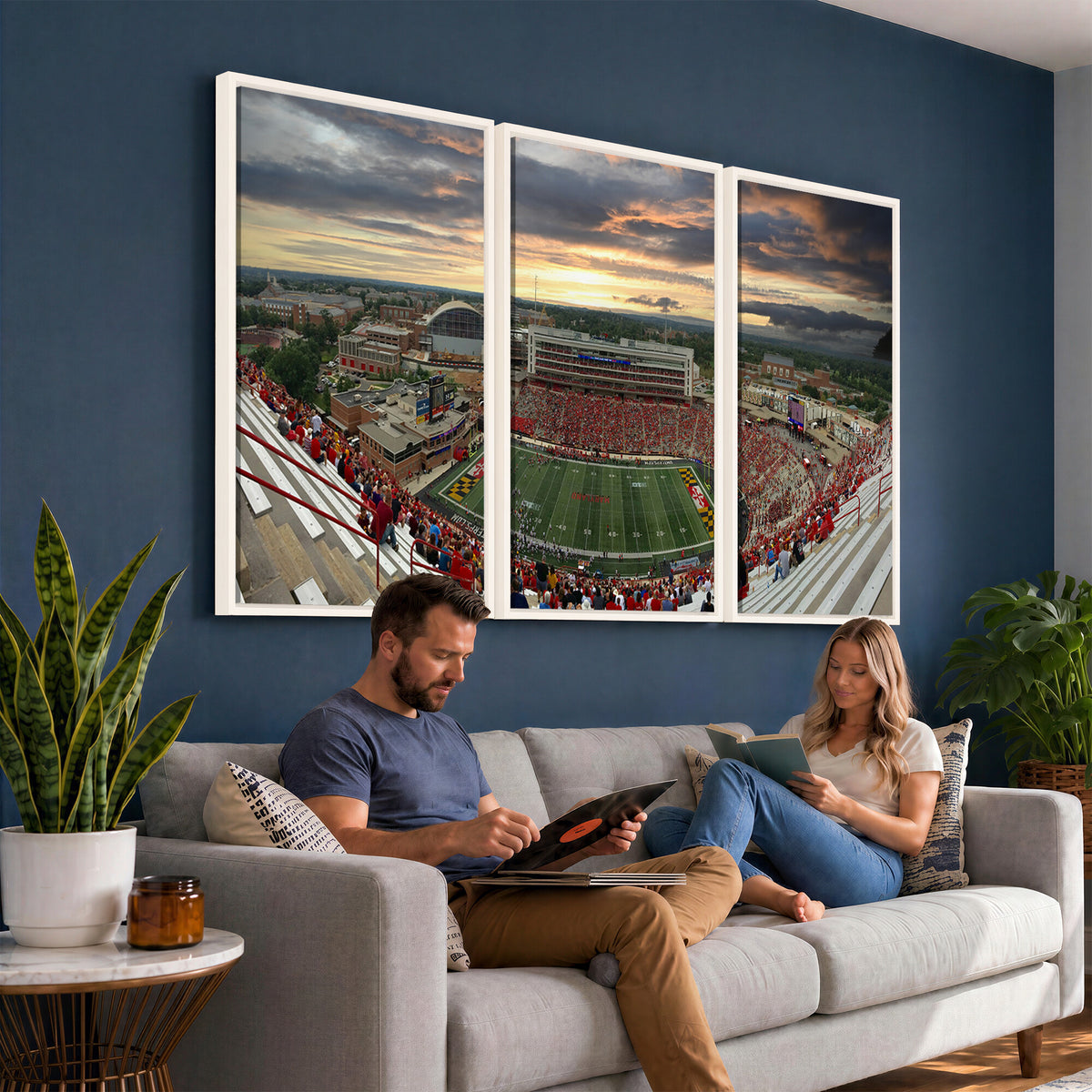 29993-PAN-FL-20X10 - University of Maryland Terrapins Football Team Print - College Park SECU Stadium Wall Art Canvas