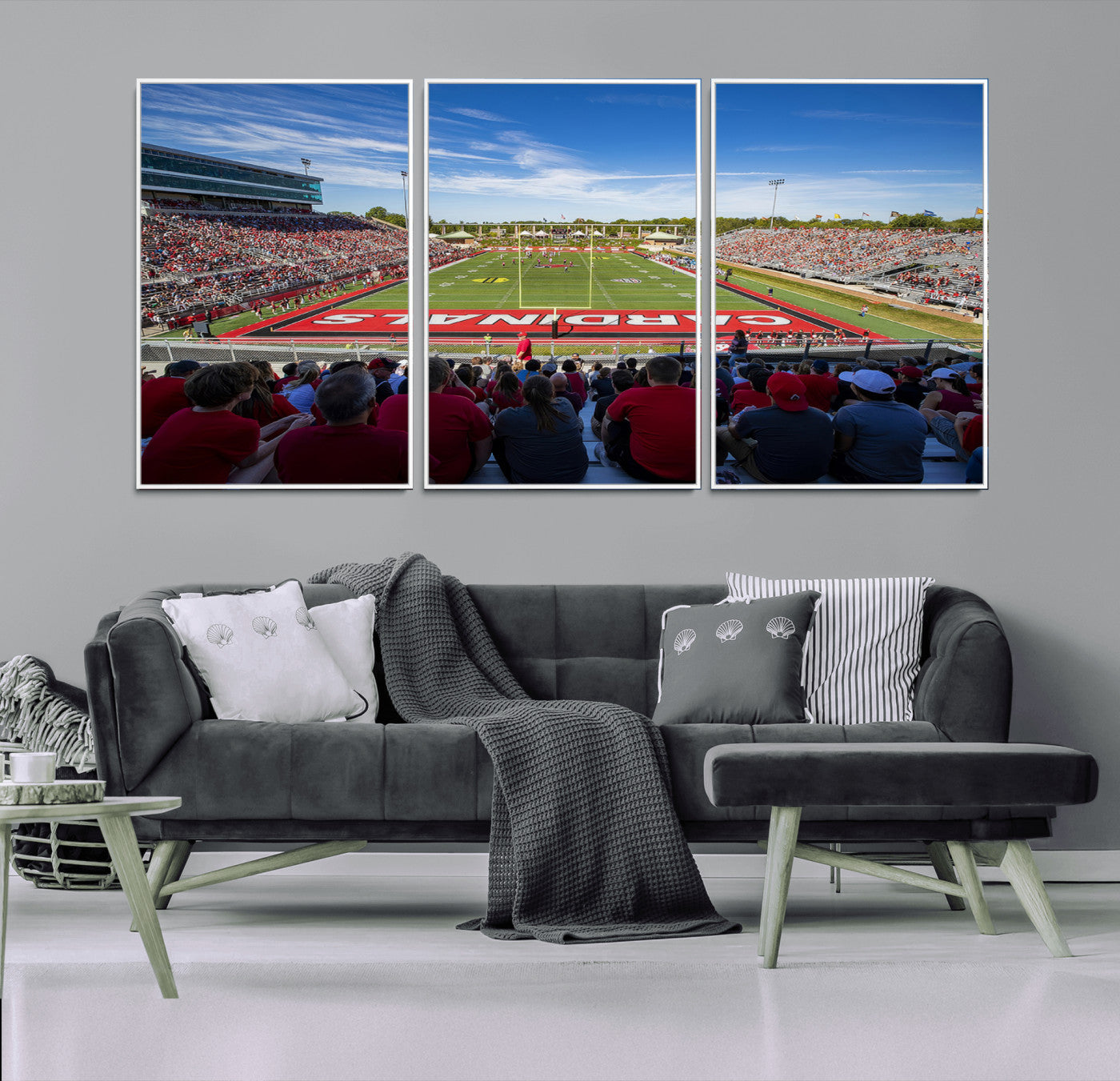 71475-MGV-FC-60X30-3P_White-Ball State Cardinals Football Team Print - Muncie Scheumann Stadium Wall Art Canvas Print