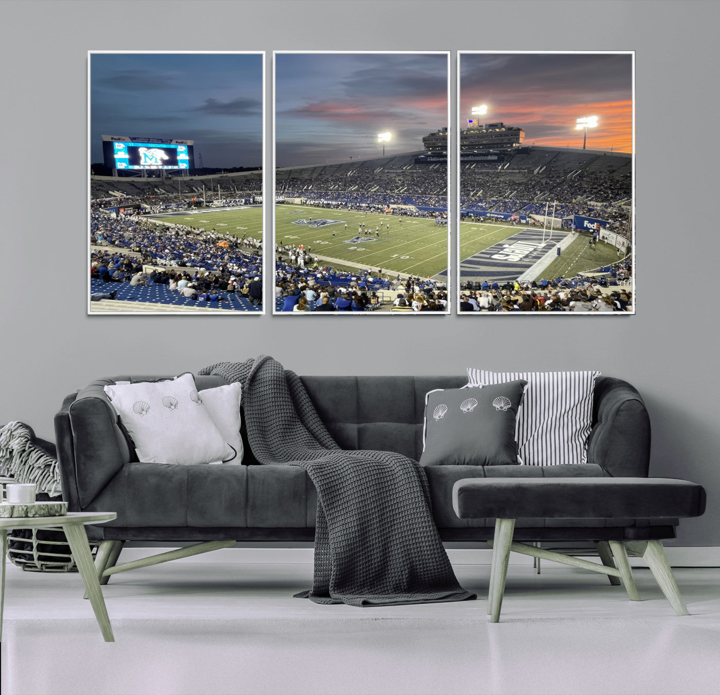 MGV-FC-60X30-3P - Memphis Tigers Football Team Print - Memphis Simmons Bank Liberty Stadium Wall Art Canvas Print