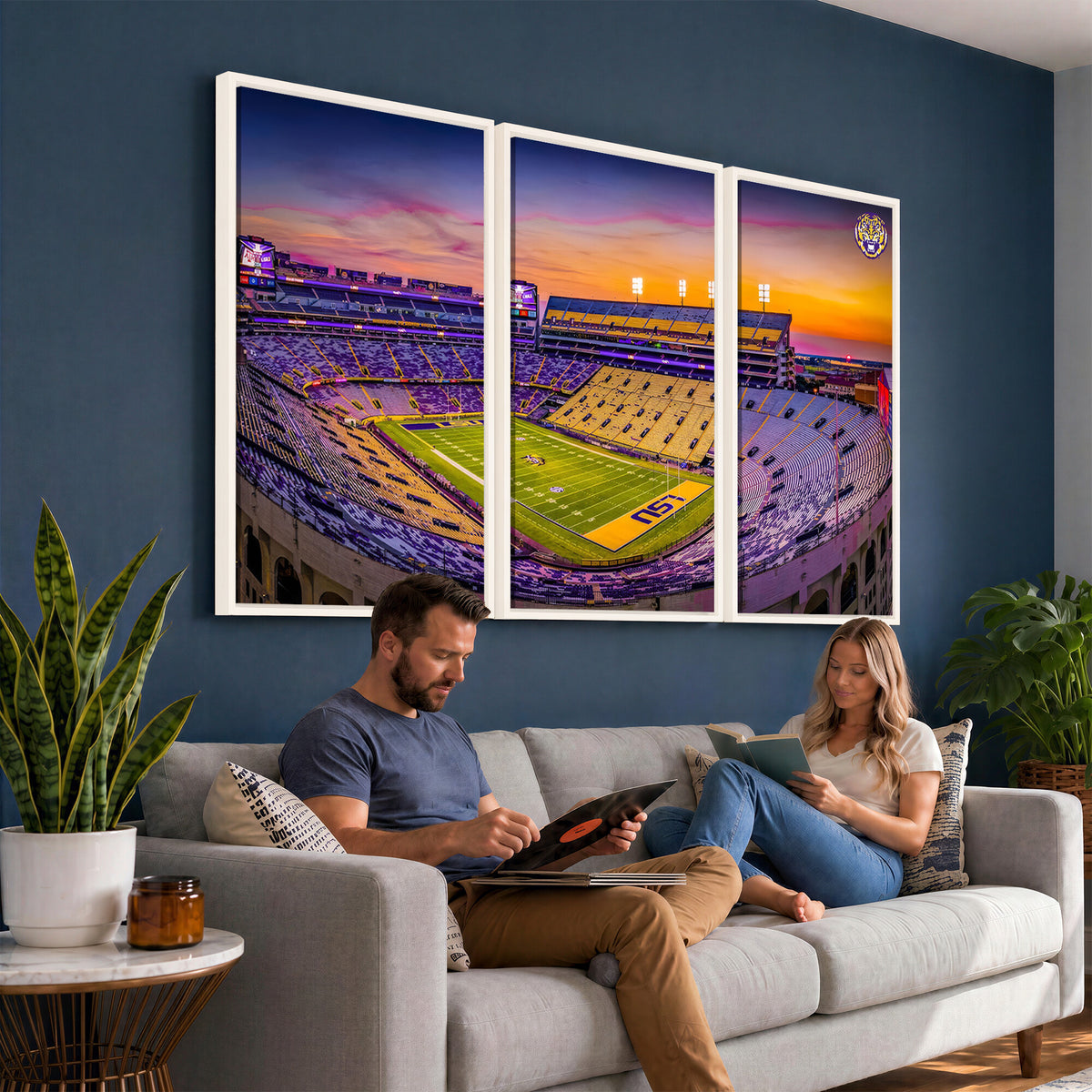 93538-MGV-CV-36X24 - The Louisiana State University Tigers Football Team Print, Framed and Ready to Hang Stadium Print