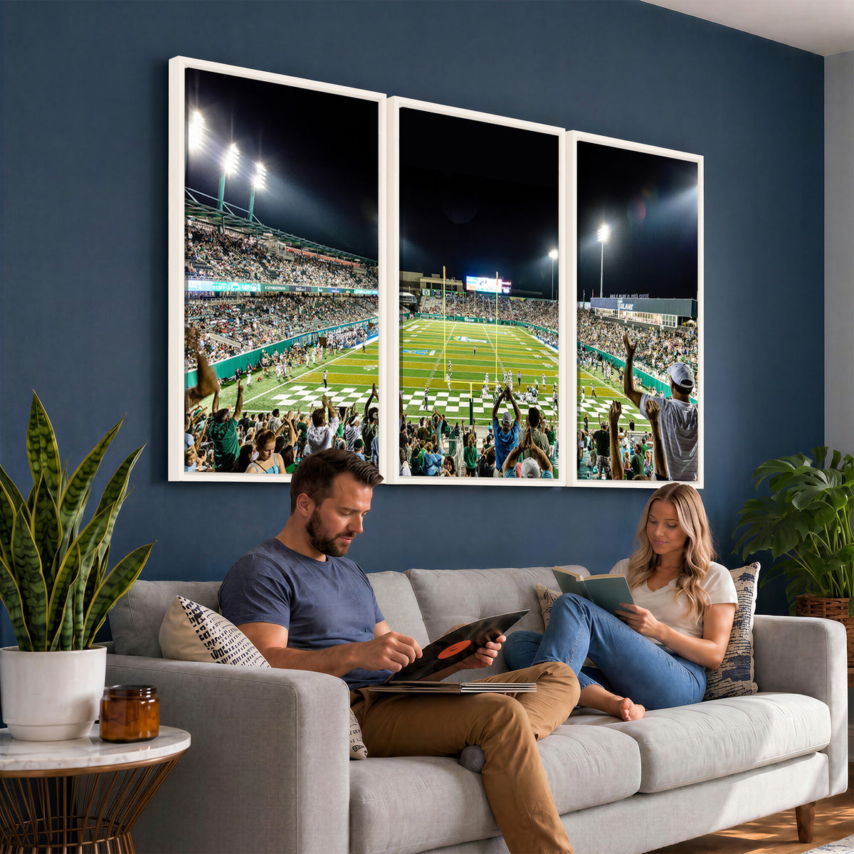 56448-MGV-CV-36X24 - The Tulane University Green Wave Football Team Print, New Orleans Yulman Stadium