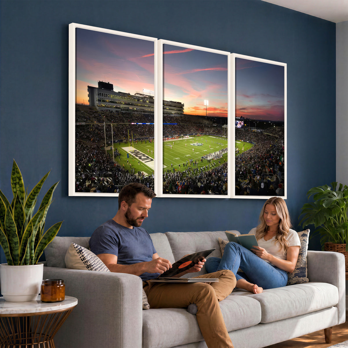 64416-MGV-CV-36X24 - The University of Connecticut UCONN Huskies Football Team Print, Framed and Ready to Hang