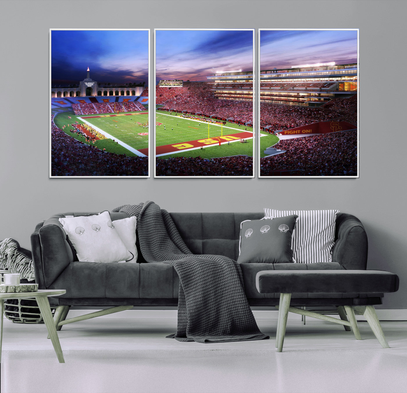 MGV-FC-60X30-3P - The University of Southern California USC Trojans Football Team Print - Los Angeles Memorial