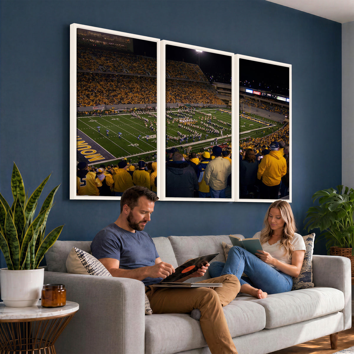 58154-MGV-CV-36X24 - West Virginia University Mountaineers Football Team Print, Milan Puskar Stadium, Morgantown