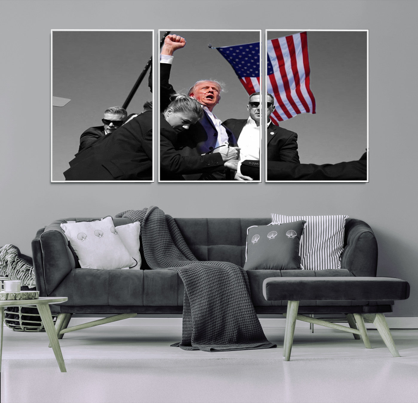 MGV-FC-60X30-3P - Donald Trump Assassination Attempt Wall Art Print, Trump Historic Footage - Iconic Reaction by Trump