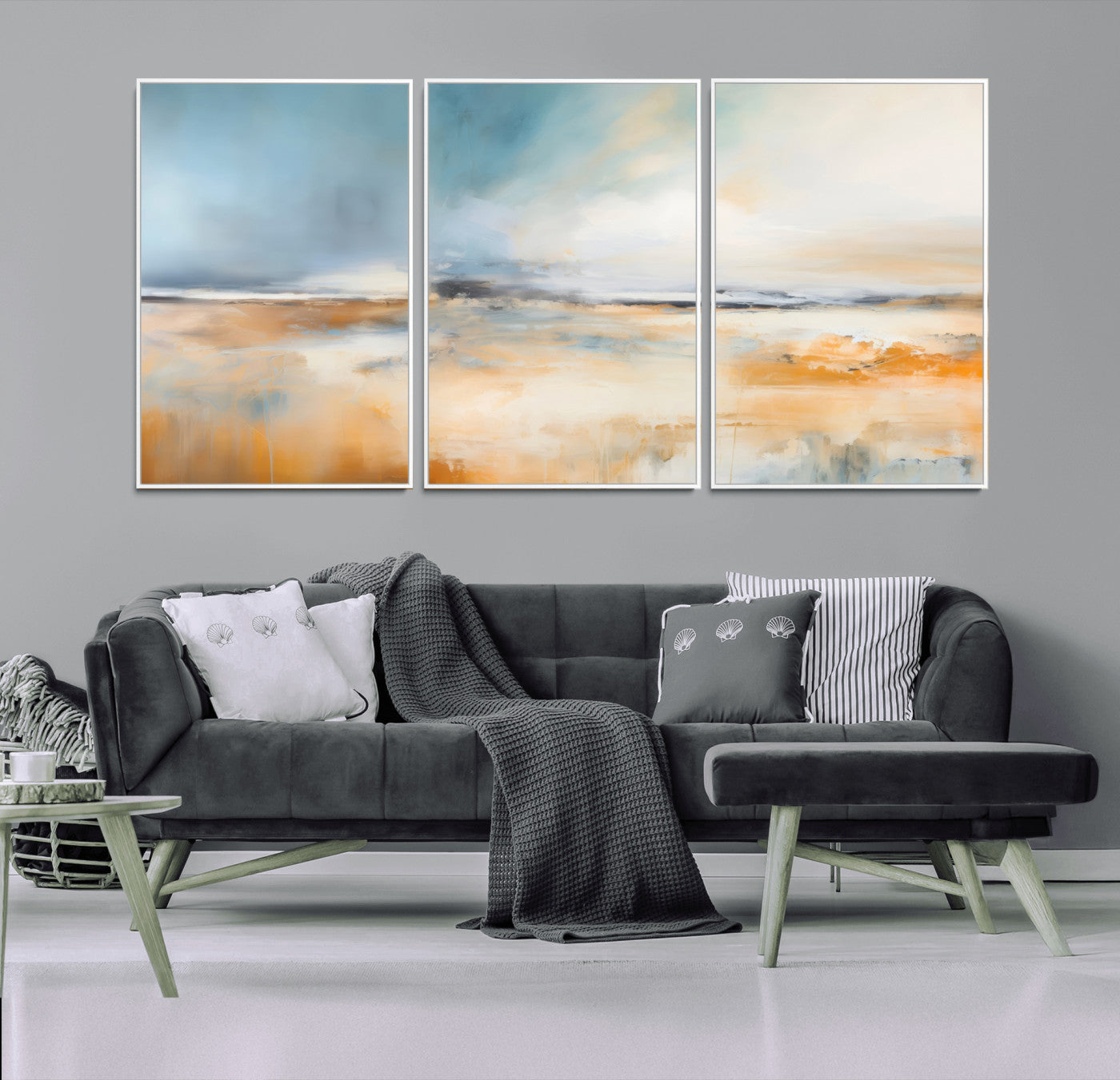 -Abstract Landscape Wall Art Canvas Print - Warm Tones of Orange and Blue, Modern Framed Art for Home