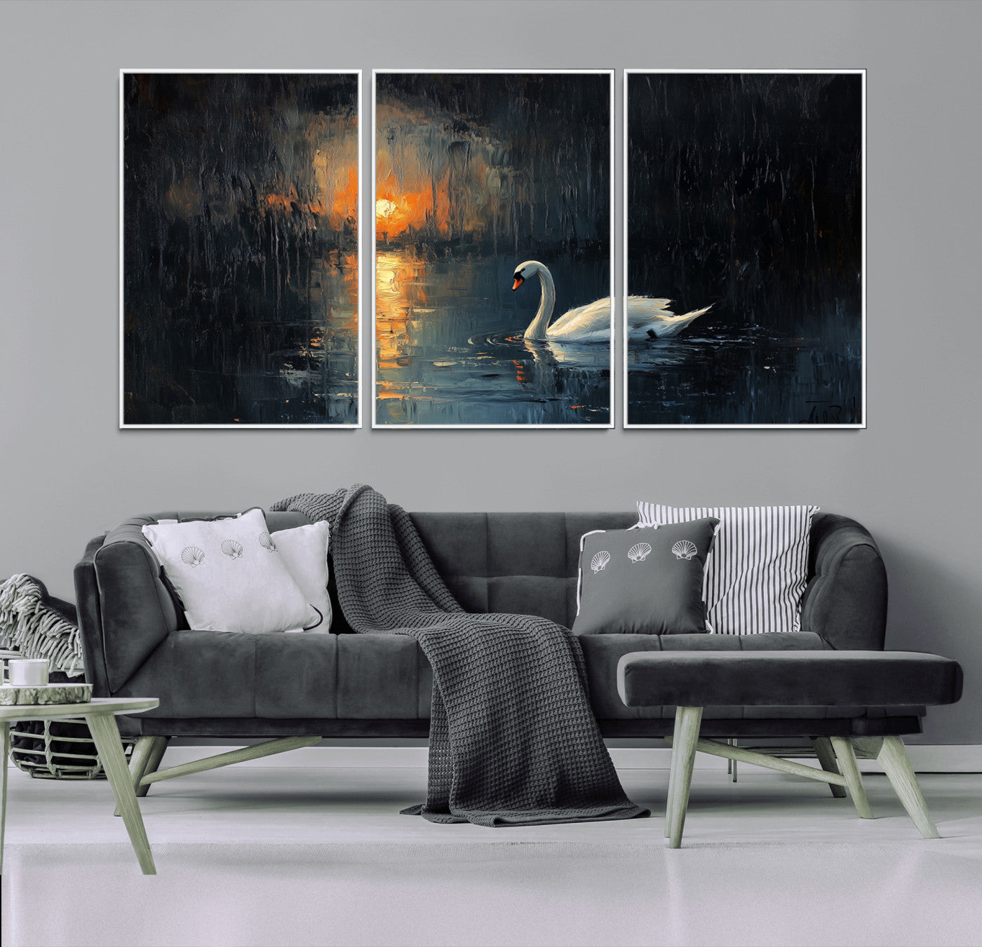 80615-MGV-FC-60X30-3P_White-Abstract Swan on Water Wall Art Canvas Print - Elegant Nature Scene for Modern Home Decor