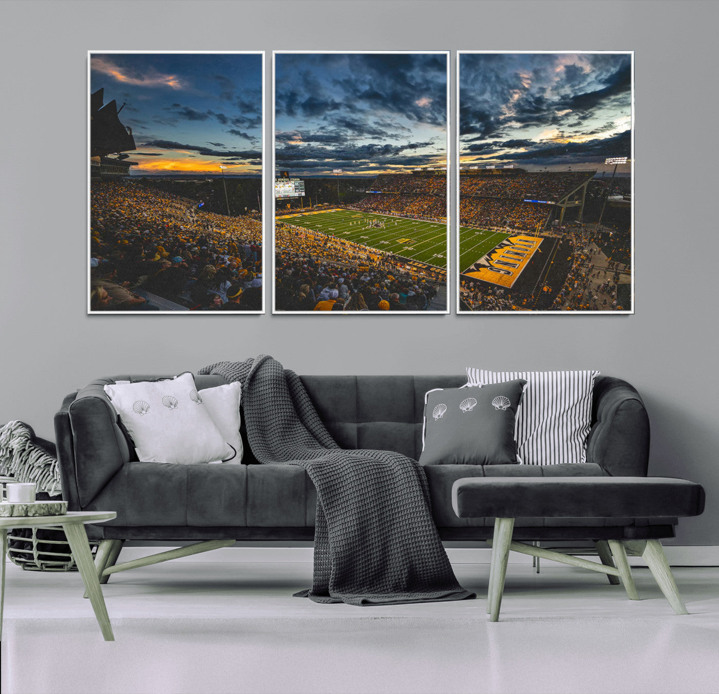 MGV-FC-60X30-3P - University of Wyoming Cowboys Football Team Print - Laramie War Memorial Stadium Wall Art Canvas