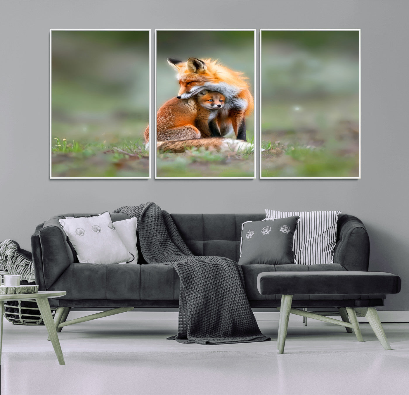 MGV-FC-60X30-3P - Heartwarming Fox and Baby Cub Wall Art | Ready to Hang Canvas Print of Foxes in Nature | Perfect for