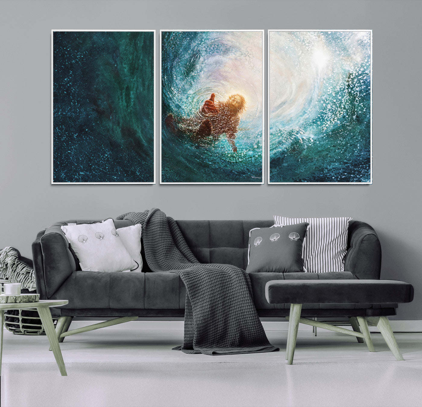 MGV-FC-60X30-3P - Powerful Jesus Canvas Print - Hand of Salvation, Inspirational Wall Art - Framed, Ready to Hang for