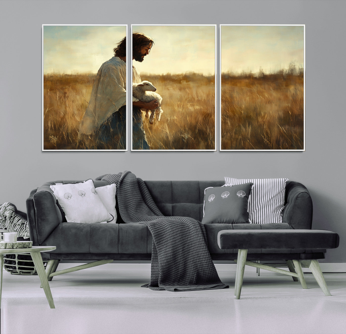 53873-MGV-FC-60X30-3P_White-Jesus the Good Shepherd Wall Art Canvas Print - Inspirational Christian Religious Print for Prayer