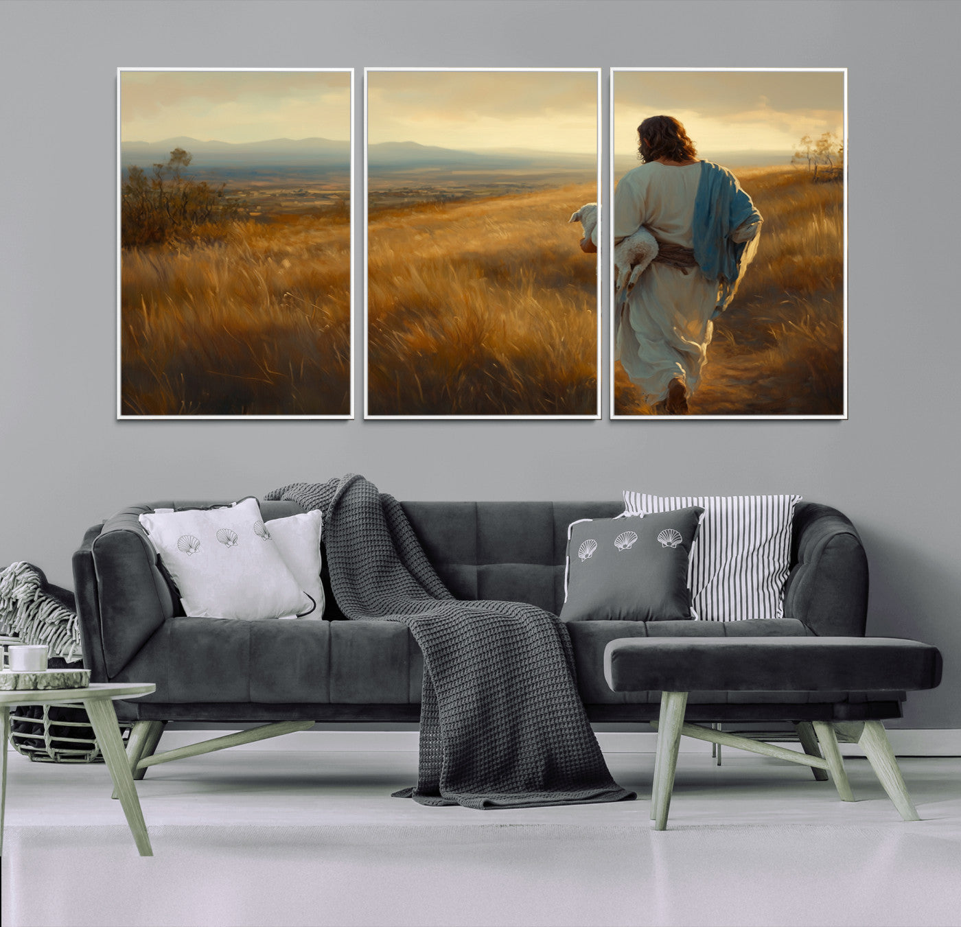 MGV-FC-60X30-3P - Jesus the Good Shepherd Wall Art Canvas Print - Inspirational Christian Religious Print for Prayer