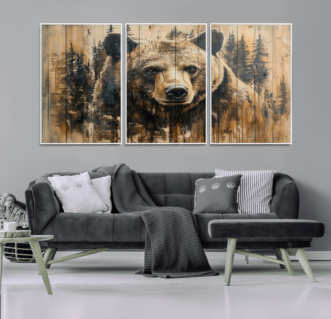 MGV-FC-60X30-3P - Majestic Grizzly 399 Bear Wall Art | 3-Panel Rustic Canvas Print for Living Room, Office, or Cabin