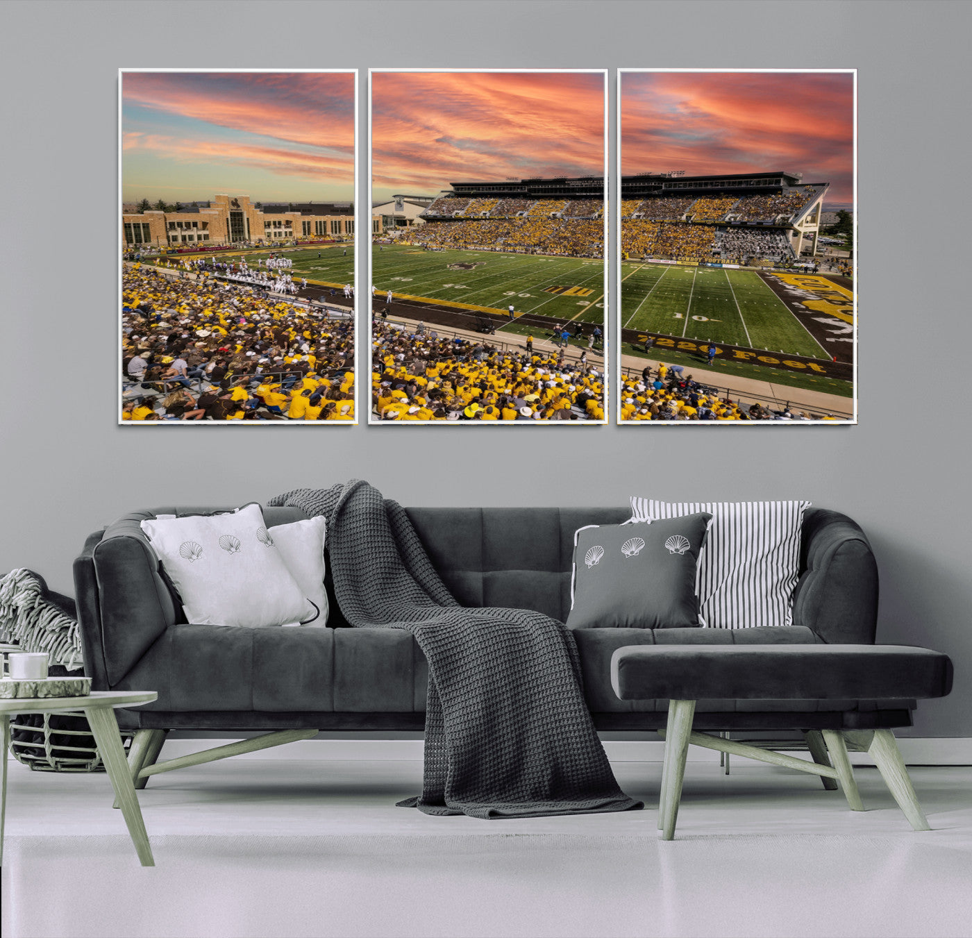 90508-MGV-FC-60X30-3P_White-University of Wyoming Cowboys Football Team Print - Laramie Jonah Field War Memorial Stadium Wall