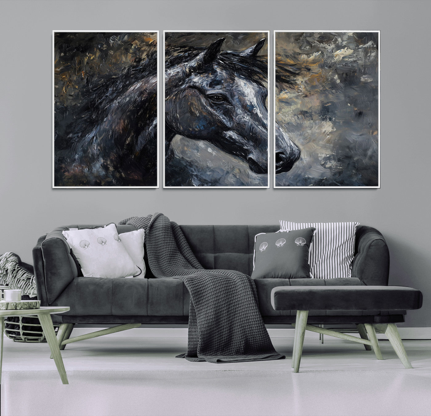 MGV-FC-60X30-3P - Large Abstract Horse Wall Art Canvas Print | Farmhouse Wall Decor | Rustic Horse Art | Western Cabin
