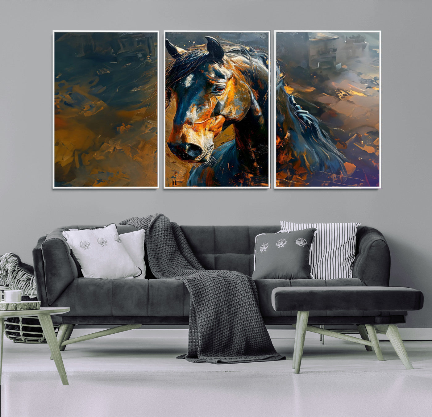 MGV-FC-60X30-3P - Abstract Horse Wall Art Canvas Print | Farmhouse Wall Decor | Western Cabin Art | Rustic Horse Decor
