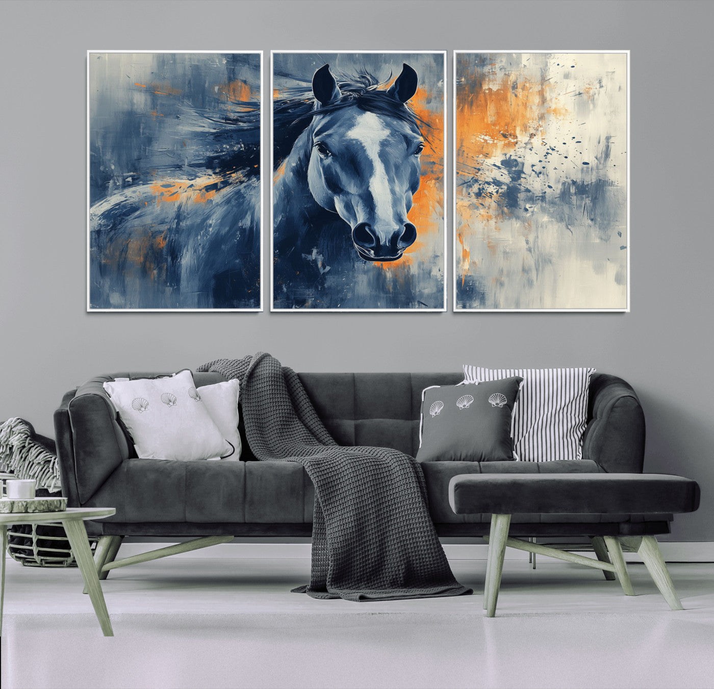 MGV-FC-60X30-3P - Abstract Blue Horse Wall Art Print Canvas | Horse Wall Art Print | Western Decor for Farmhouse |