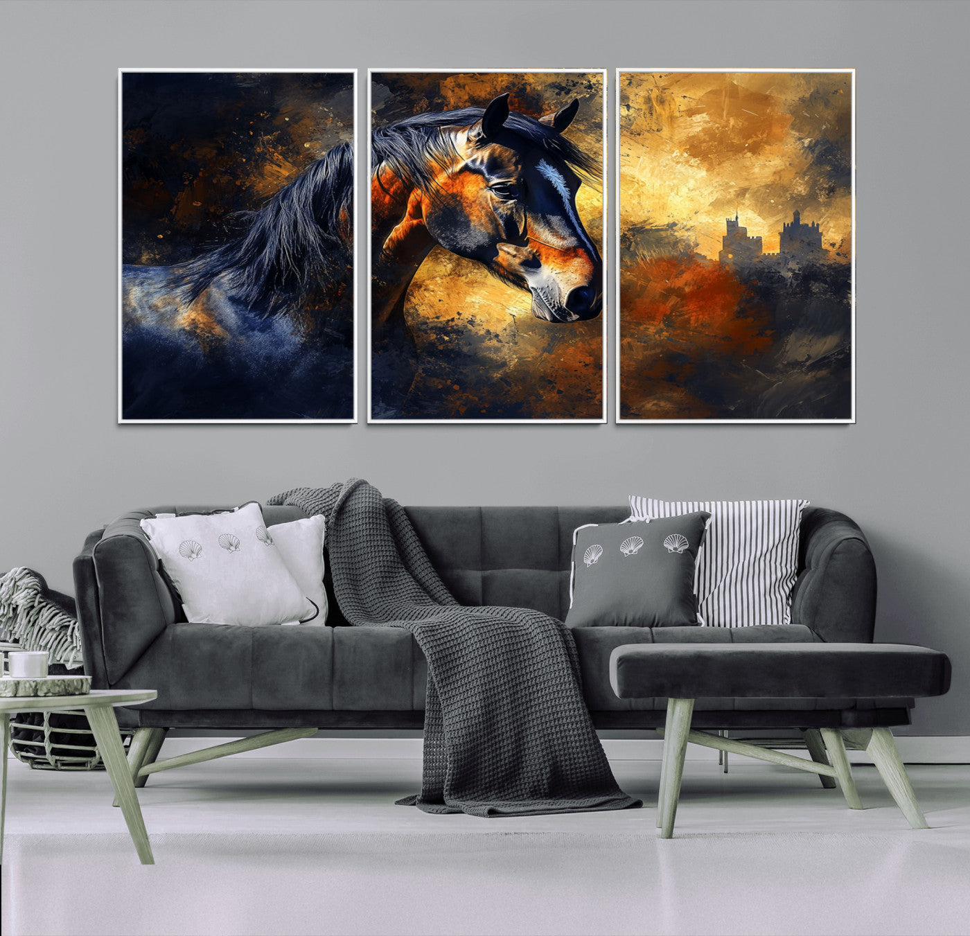 MGV-FC-60X30-3P - Abstract Horse Art Print - Abstract Canvas Wall Art | Perfect for Rustic Farmhouse, Modern, or
