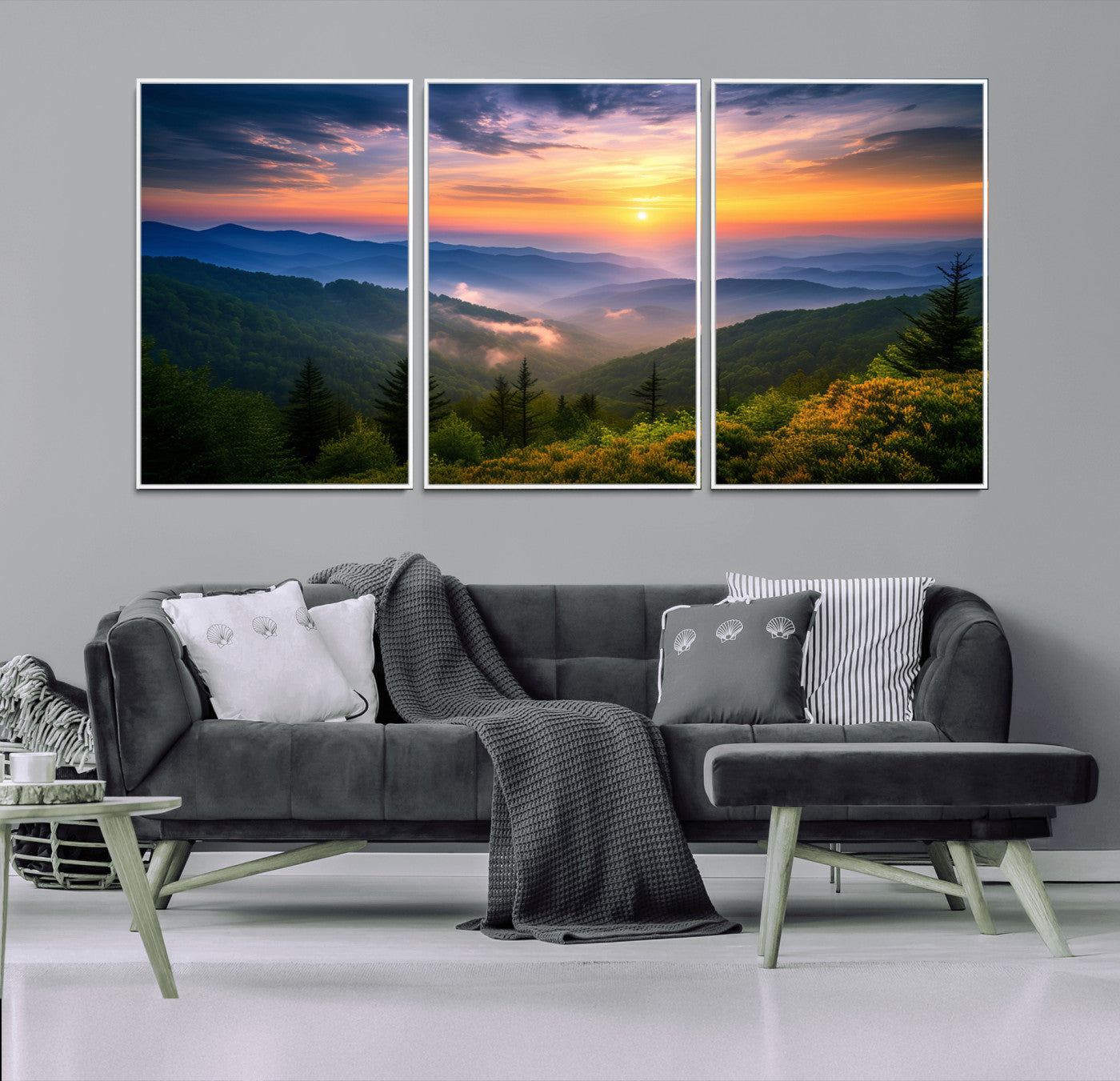 MGV-FC-60X30-3P - Majestic Mountain Sunrise Print | Landscape Wall Art | Canvas Print Ready to Hang | Farmhouse Wall
