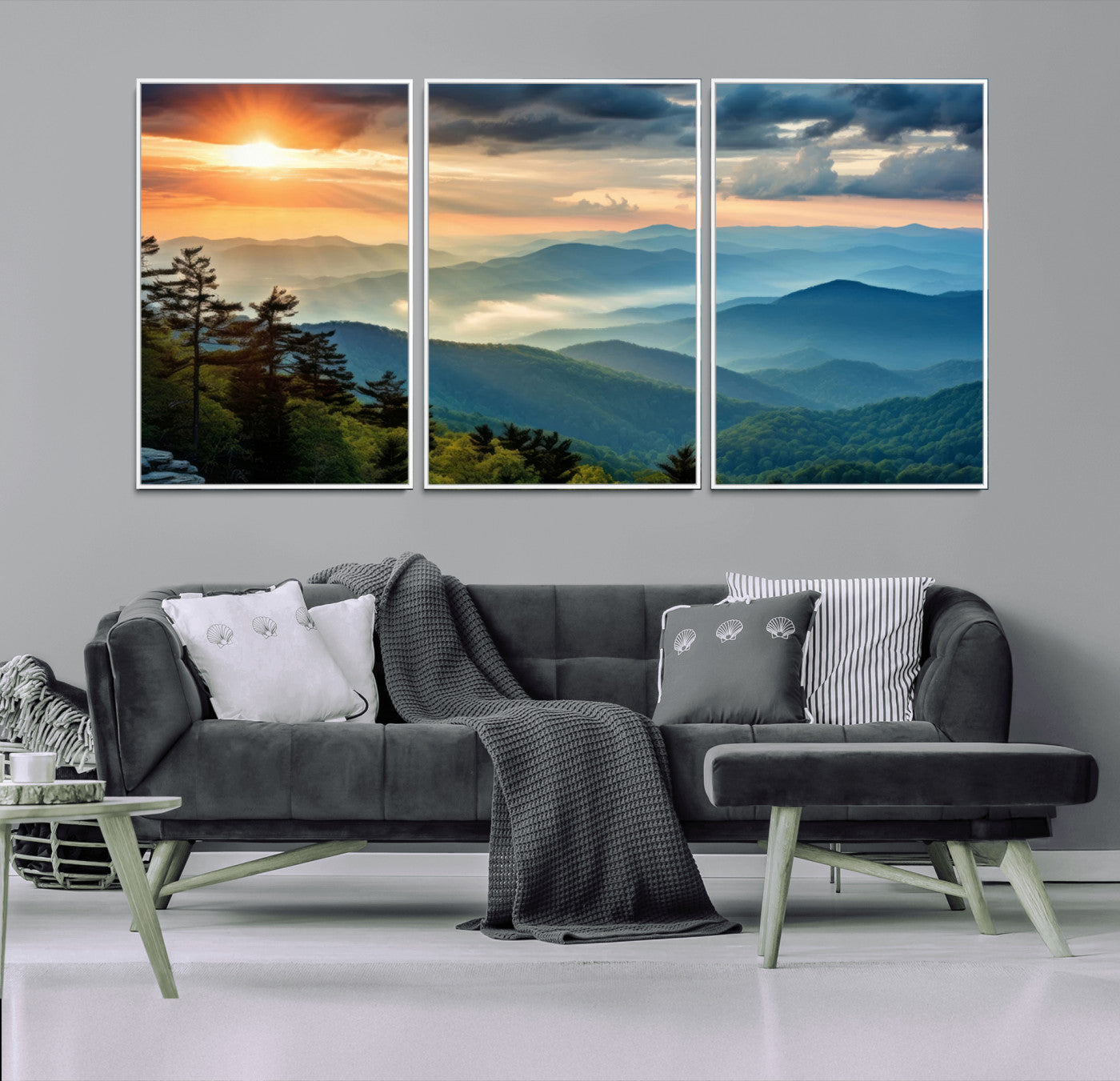 MGV-FC-60X30-3P - Sunrise Over Mountain Range Wall Art Canvas Print, Farmhouse Wall Decor, Cabin Wall Art