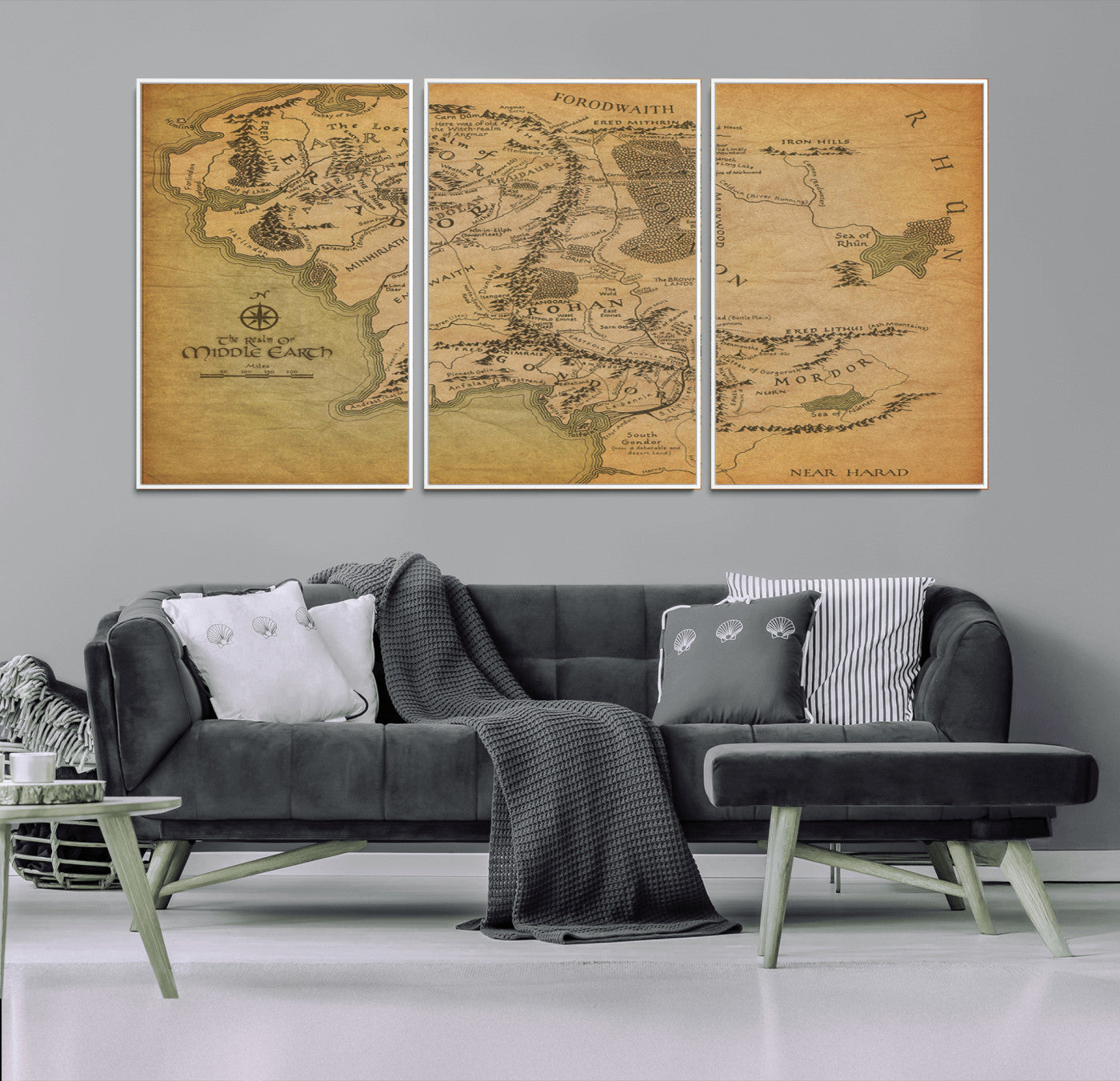 65656565-MGV-FC-60X30-3P_White-Middle Earth Map Canvas Wall Art – Vintage Fantasy Map Print, Decor for Home Library or Office