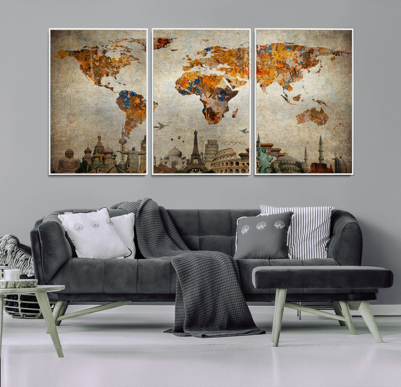 54918-MGV-FC-60X30-3P_White-Push Pin World Map Canvas Print – Framed Wall Art for Couples to Track Their Travels – Anniversary Gift or Home Adventure Decor