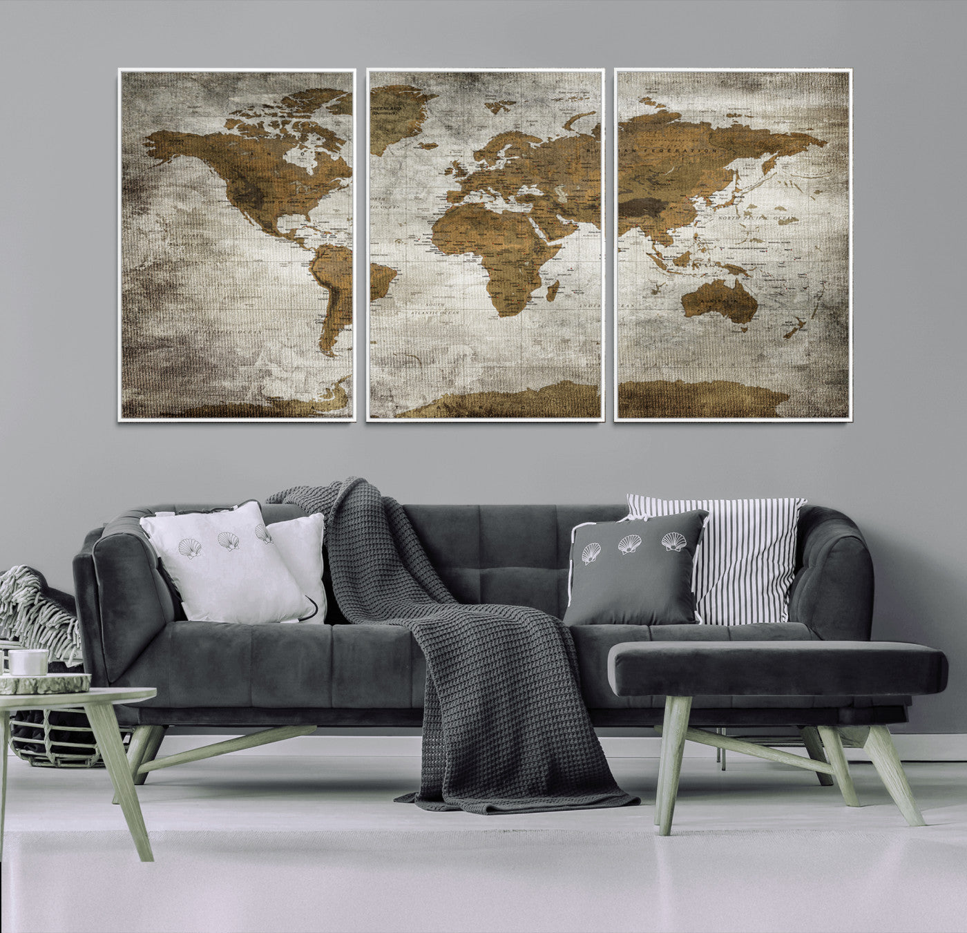 MGV-FC-60X30-3P - Push Pin World Map Canvas Print – Framed Wall Art for Couples to Track Their Travels – Anniversary