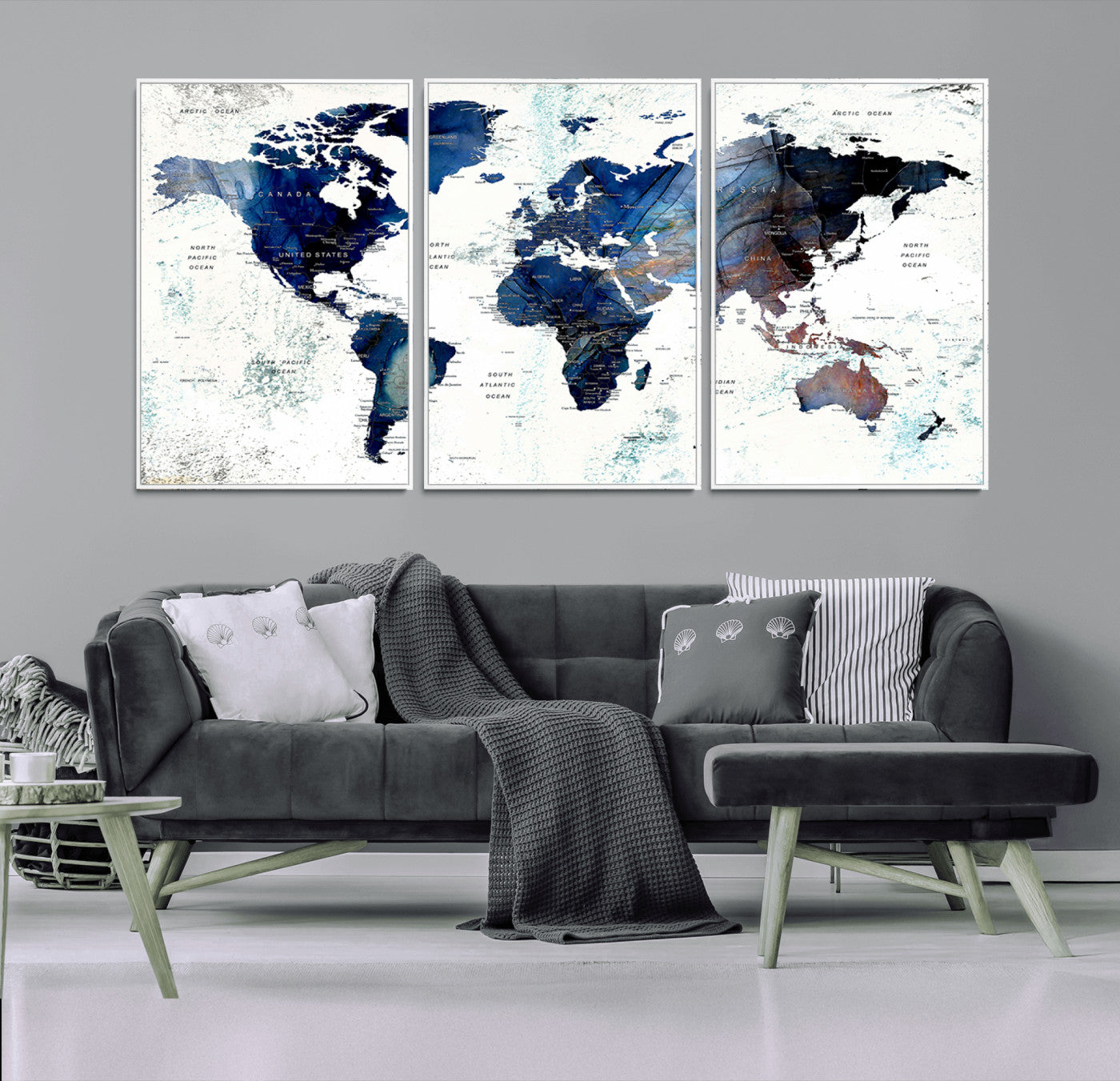 MGV-FC-60X30-3P - Push Pin World Map Canvas Print – Framed Wall Art for Couples to Track Their Travels – Anniversary