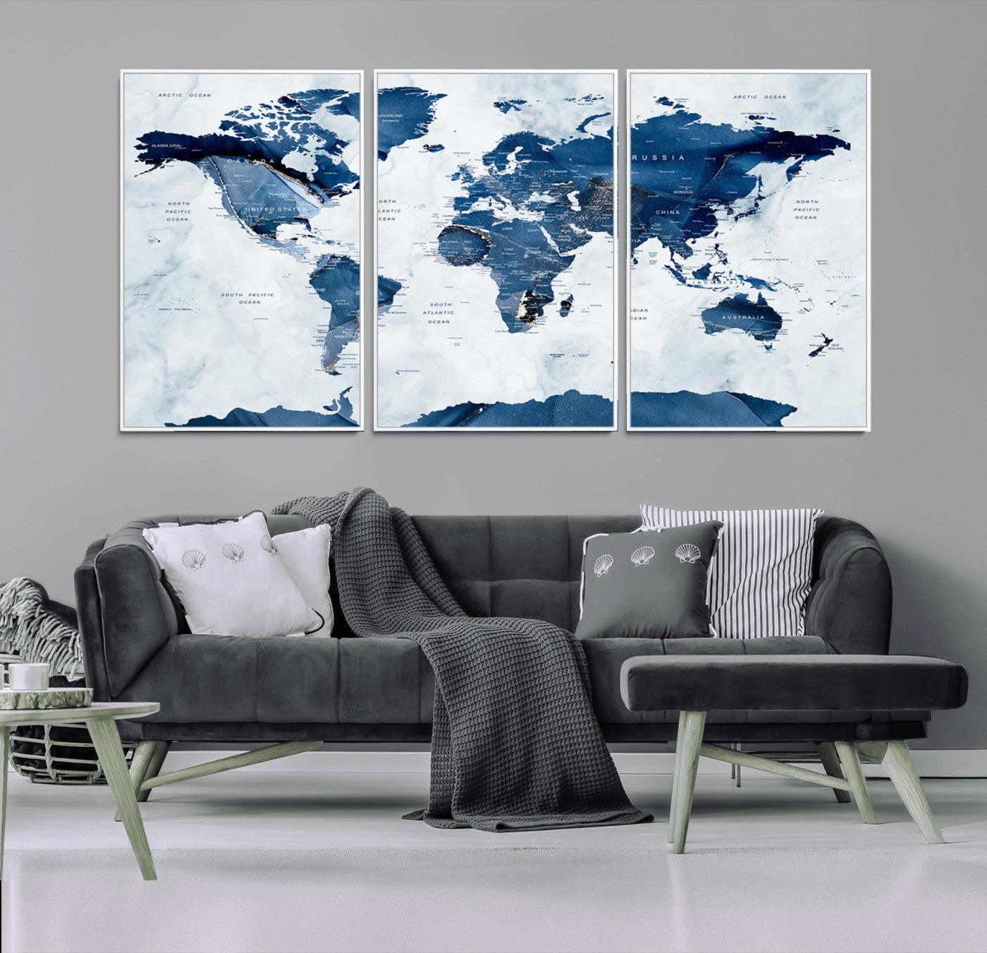 MGV-FC-60X30-3P - Push Pin World Map Canvas Print – Framed Wall Art for Couples to Track Their Travels – Anniversary